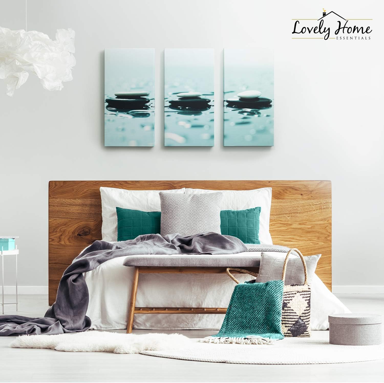 Arte de pared Zen con piedras de 24 x 36 pulgadas, lienzo para decoración de pared zen, arte de pared calmante de 3 paneles, arte de pared relajante