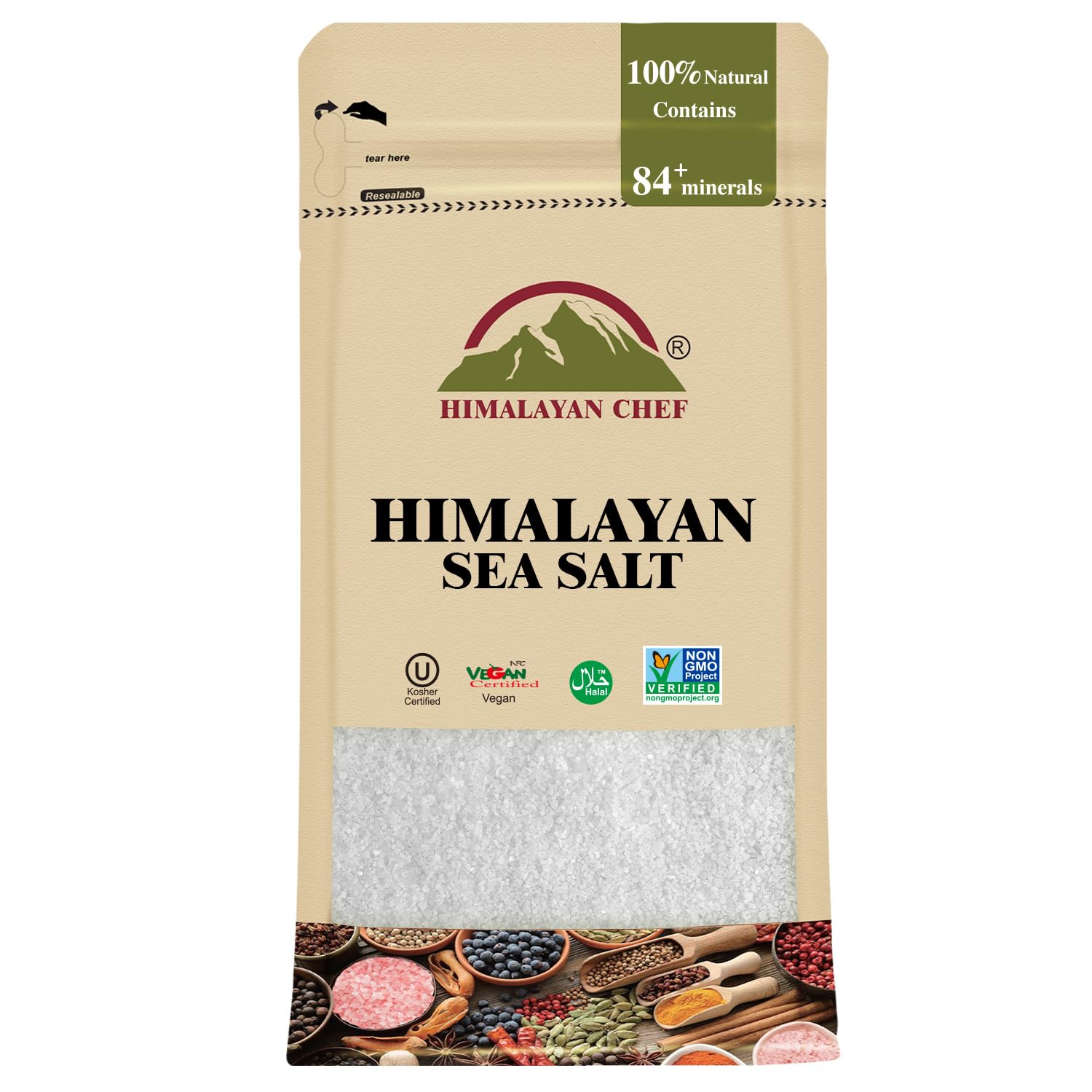 Himalayan Chef Sal marina, grano fino totalmente natural, 576 onzas de sal marina, no yodada, sin aditivos, sal mineral sin refinar para cocinar