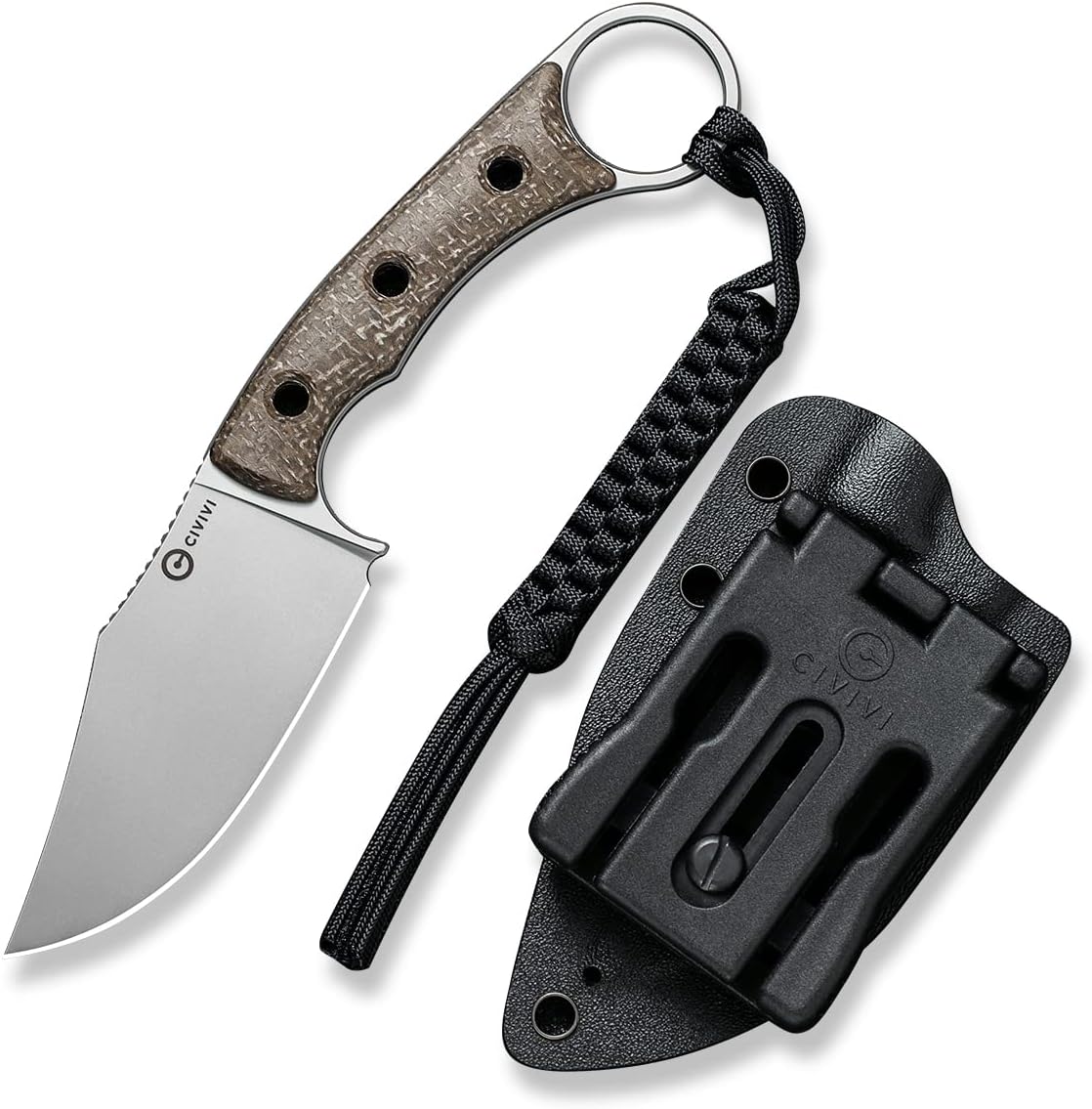 CIVIVI Midwatch Cuchillo de hoja fija, 3.39 pulgadas Bohler N690 hoja de acero mango de arpillera Micarta con funda Kydex y cordón de paracaídas