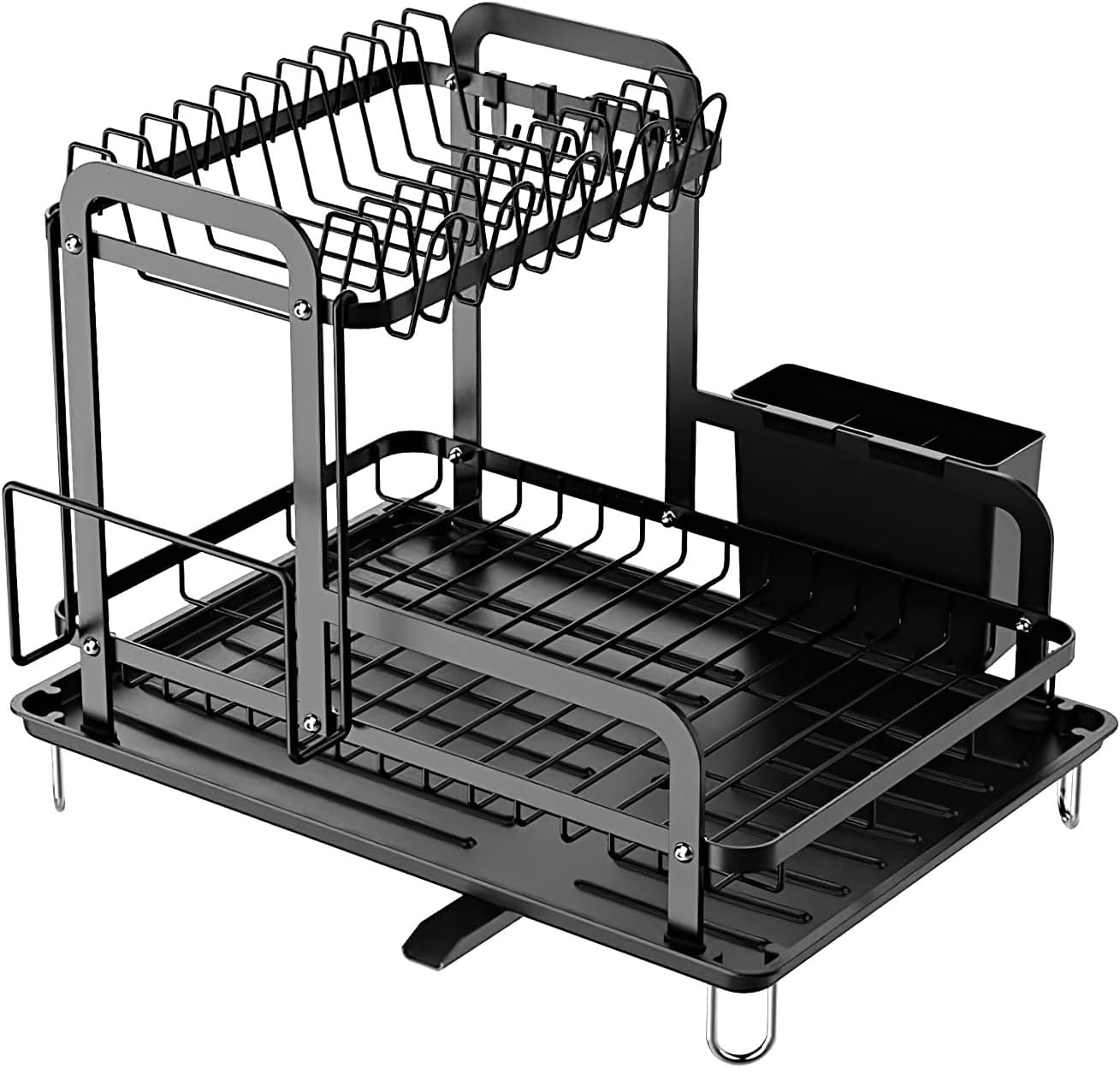 Escurridor de platos para encimera de cocina, escurridor de platos de 2 niveles con escurridor desmontable, juego organizador de escurridor a prueba