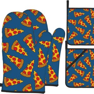 Juego de 4 manoplas de horno y soportes para ollas de pizza, guantes resistentes al calor para cocina, hornear, asar a la parrilla, barbacoa Juego de 4 manoplas de horno y soportes para ollas de pizza, guantes resistentes al calor para cocina, hornear, asar a la parrilla, barbacoa