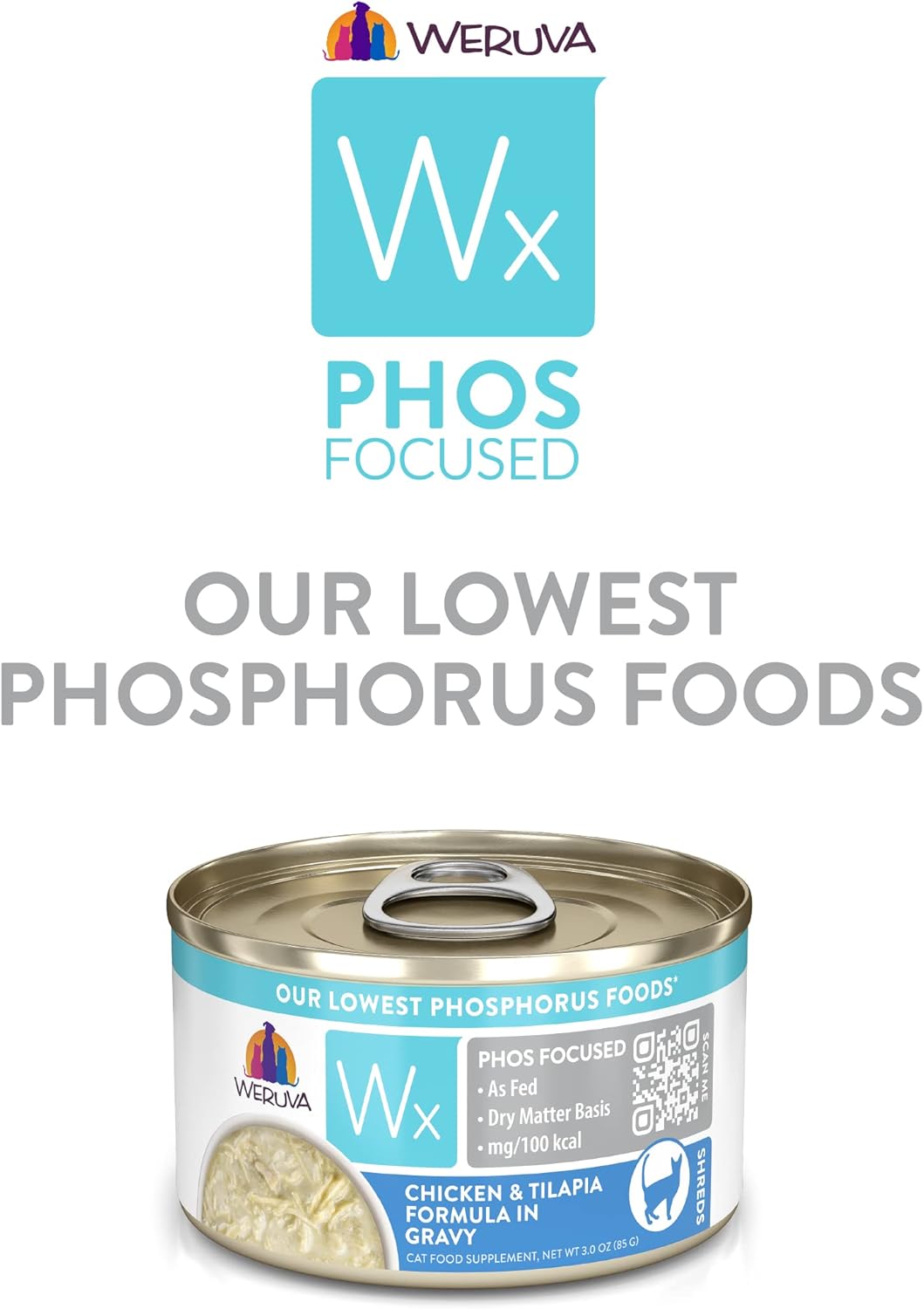 Weruva Wx Phos Focused, fórmula de pollo y tilapia en salsa, lata de 3 onzas (paquete de 12)