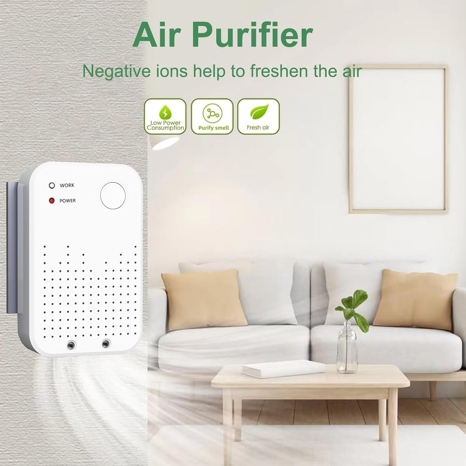 Purificador de aire enchufable, ionizador de aire para el hogar, generador de iones negativos, filtro de aire portátil para olor, humo, polvo,