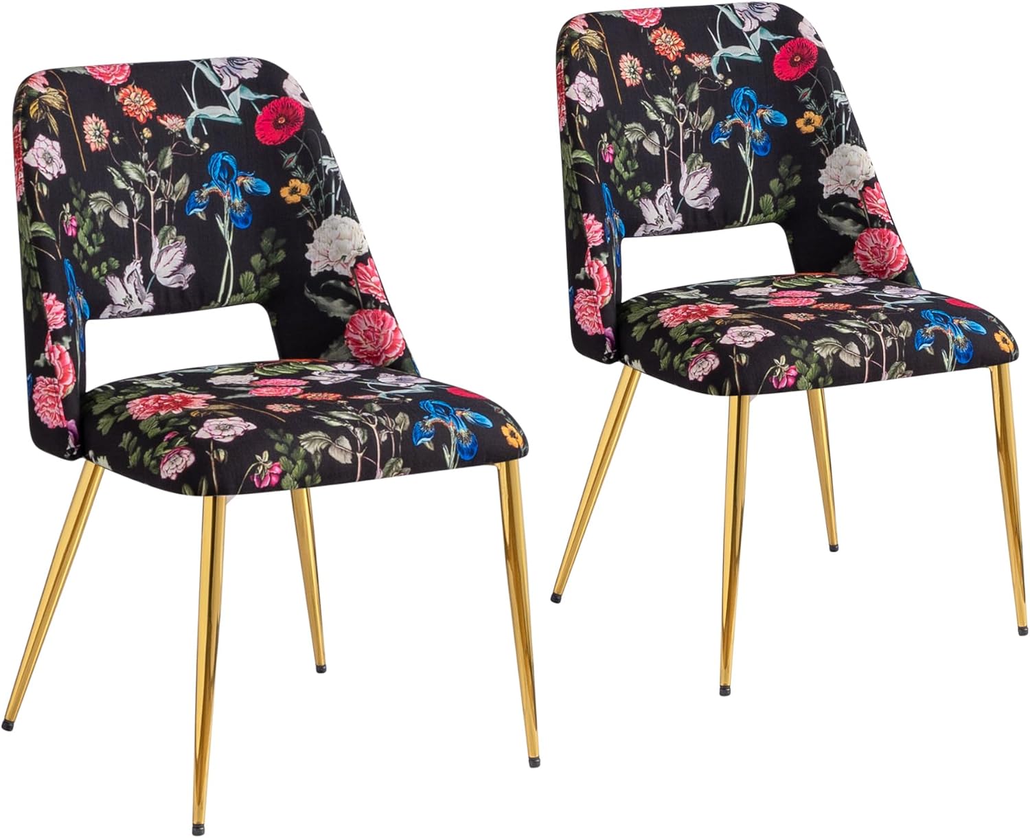 Comfy to go Juego de 2 sillas de comedor, sillas de cocina tapizadas de tela con patas doradas, sillas decorativas de comedor modernas de mediados