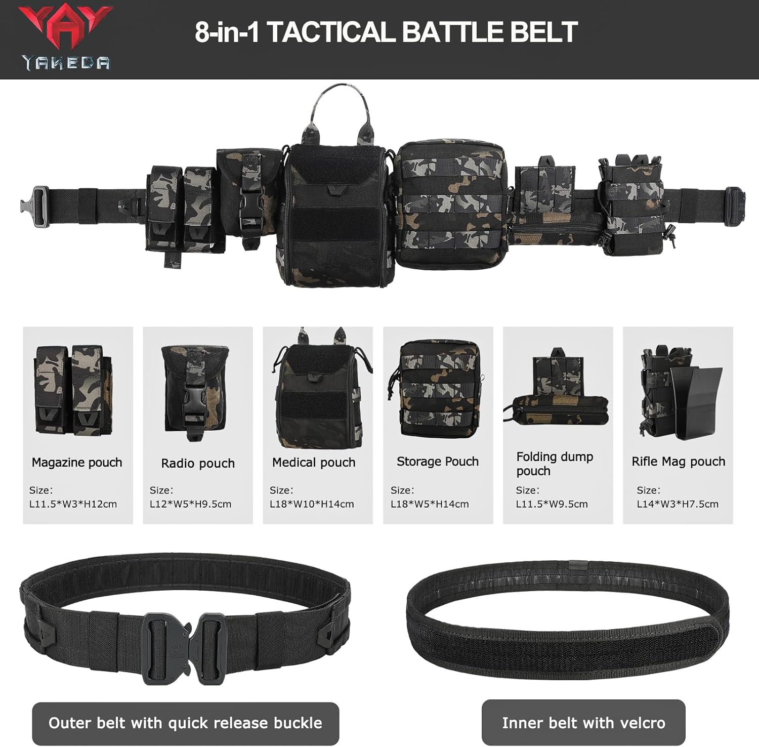 YAKEDA Molle – Cinturón táctico de combate para cinturón de combate de liberación rápida, cinturón de airsoft, cinturones resistentes, 8 piezas