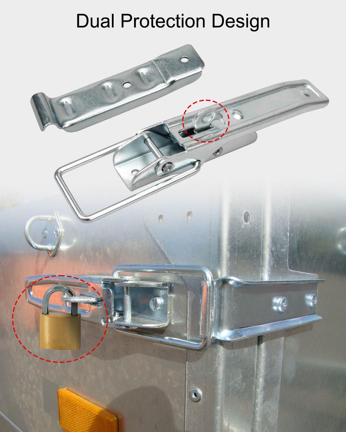 OCHIKI 2 pestillos de puerta de elevación de remolque utilitario con guantes, kit de cerraduras de acero de alta resistencia para puerta de remolque