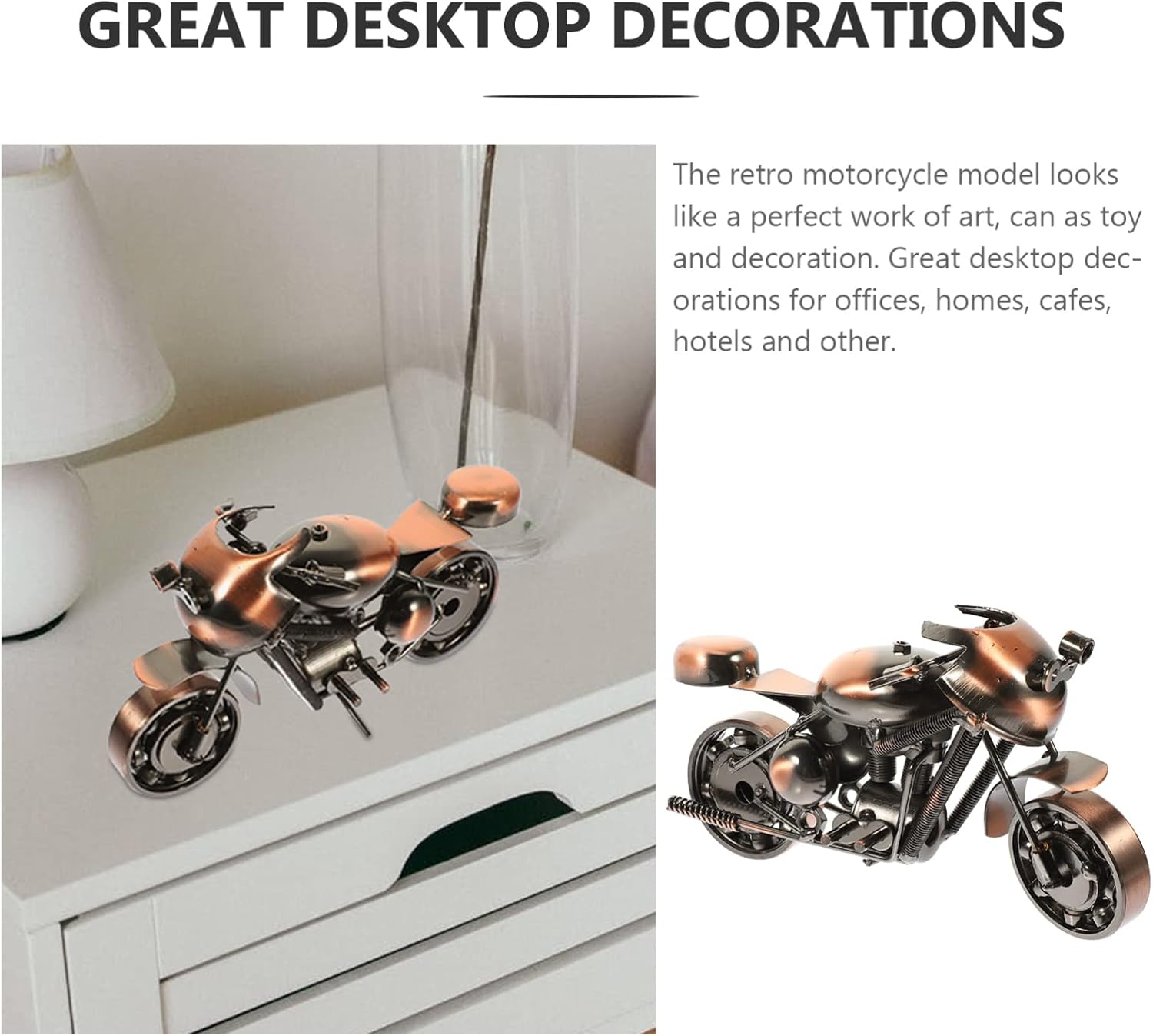 Motocicleta de metal retro, estilo vintage, de hierro forjado, modelo de motocicleta, artesanía, escultura de arte de hierro coleccionable para