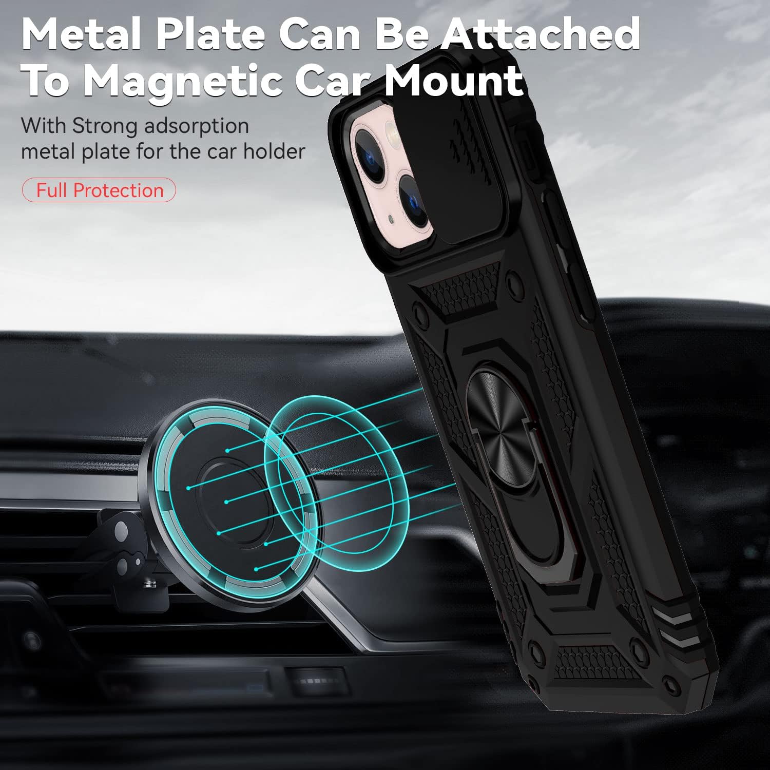 Funda para iPhone 12 Mini, con protector de pantalla HD para cámara deslizante, protección de cámara soporte giratorio magnético funda protectora