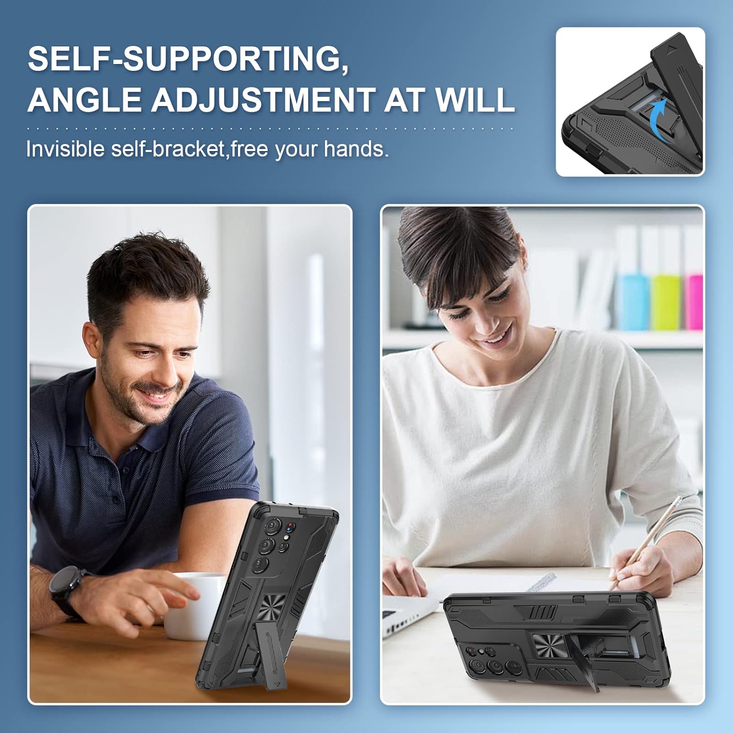 Funda compatible con Samsung Galaxy S21 Ultra 5G, resistente a prueba de golpes con soporte protector Tough Armour – Negro