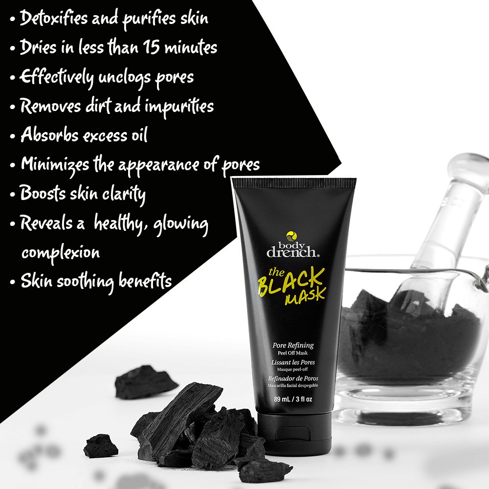 Body Drench The Black Mask, mascarilla facial de refinación de poros, paquete de 2