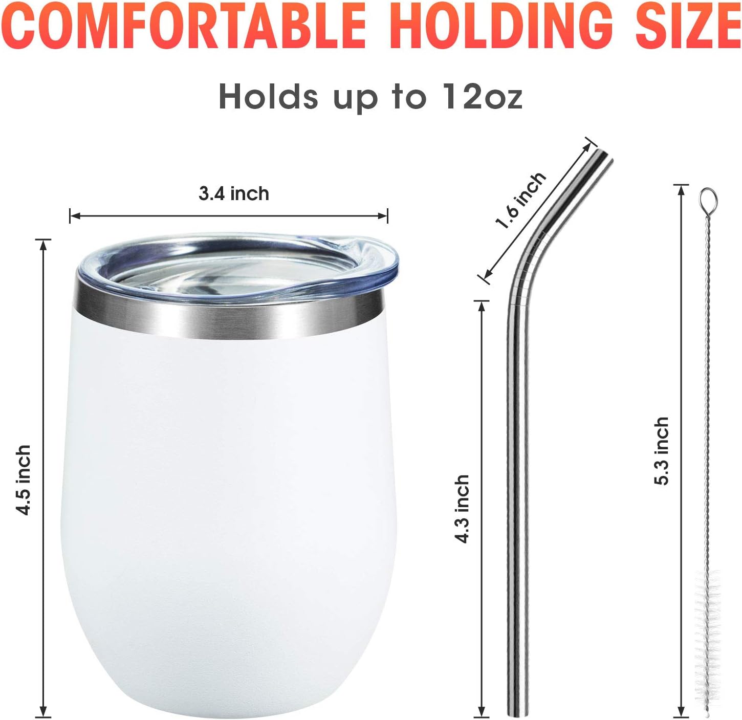 COMOOO Vaso de vino de acero inoxidable con tapa y pajita, vaso de viaje de doble pared aislado al vacío de 12 onzas para café, vino, cócteles,