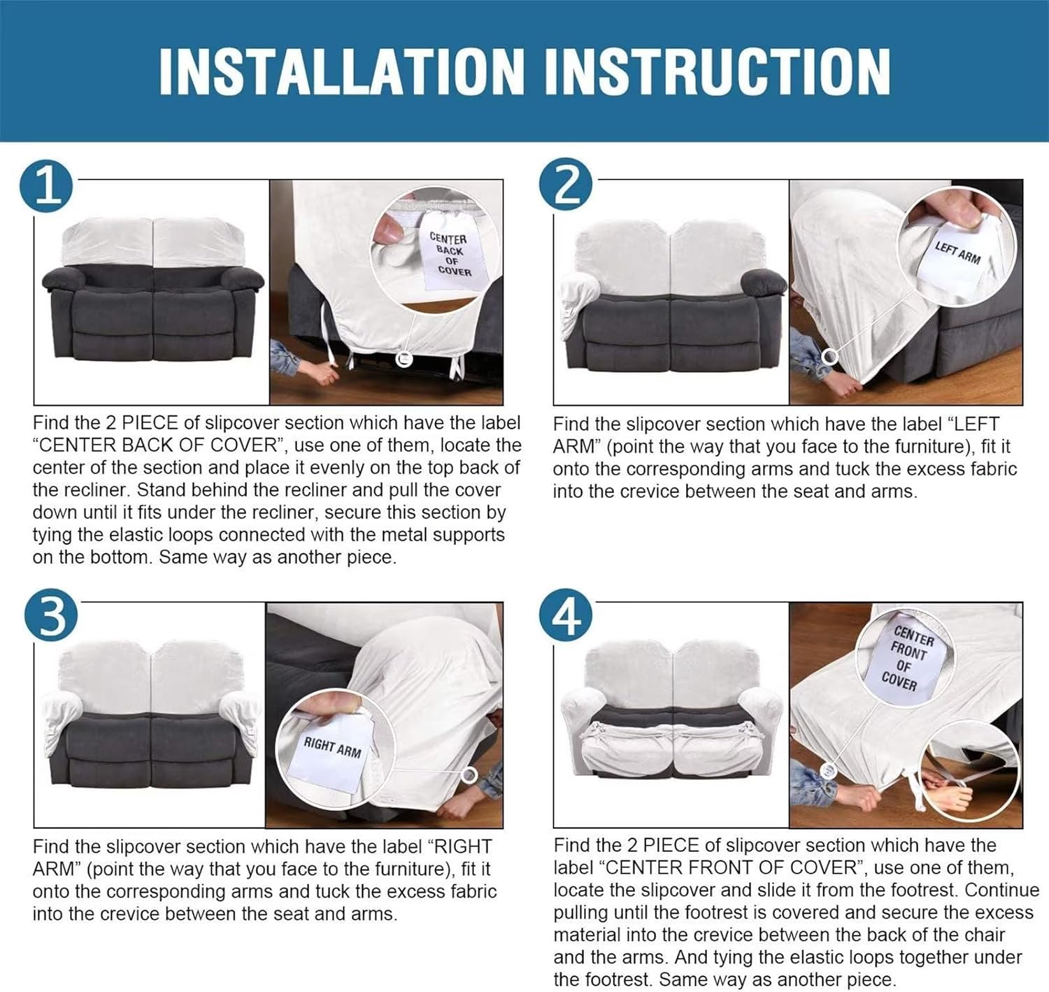 NILUOH Fundas para sofá biplaza reclinable, 6 piezas, fundas elásticas para sofá reclinable de 2 asientos, protector de muebles con parte inferior