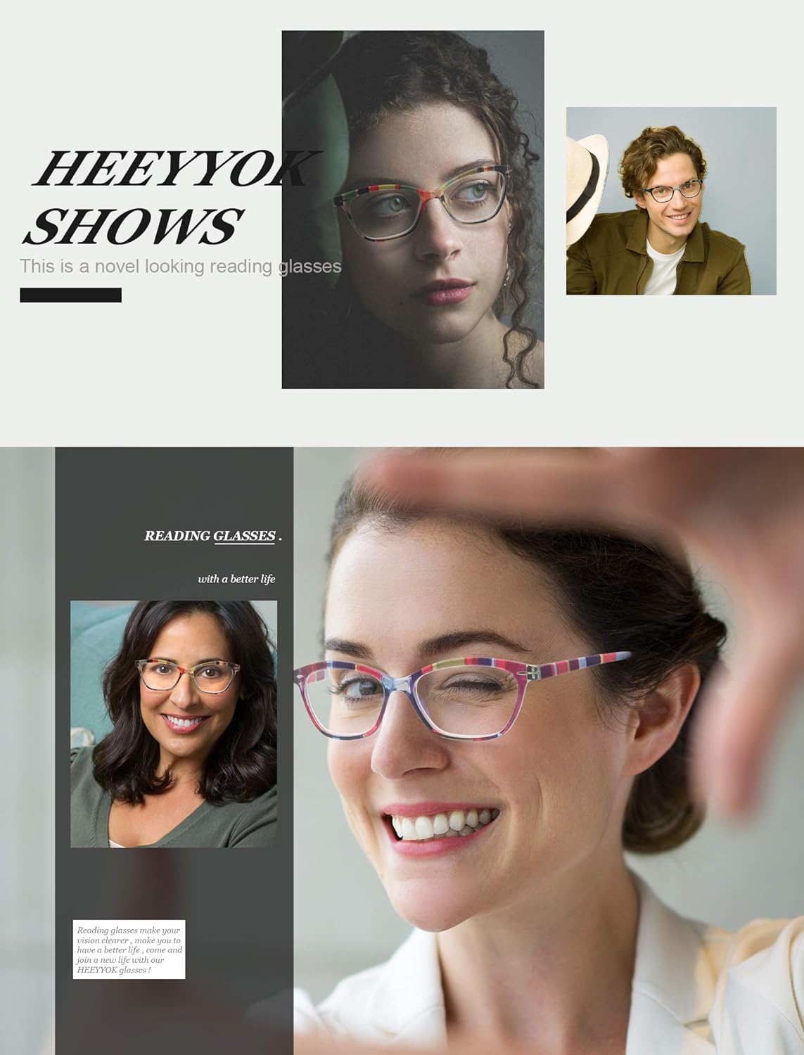 Gafas de lectura para mujer, paquete de 4 unidades, coloridos 2.25 lectores, hermoso patrón de ojos de gato para leer, ligeros, flexibles con