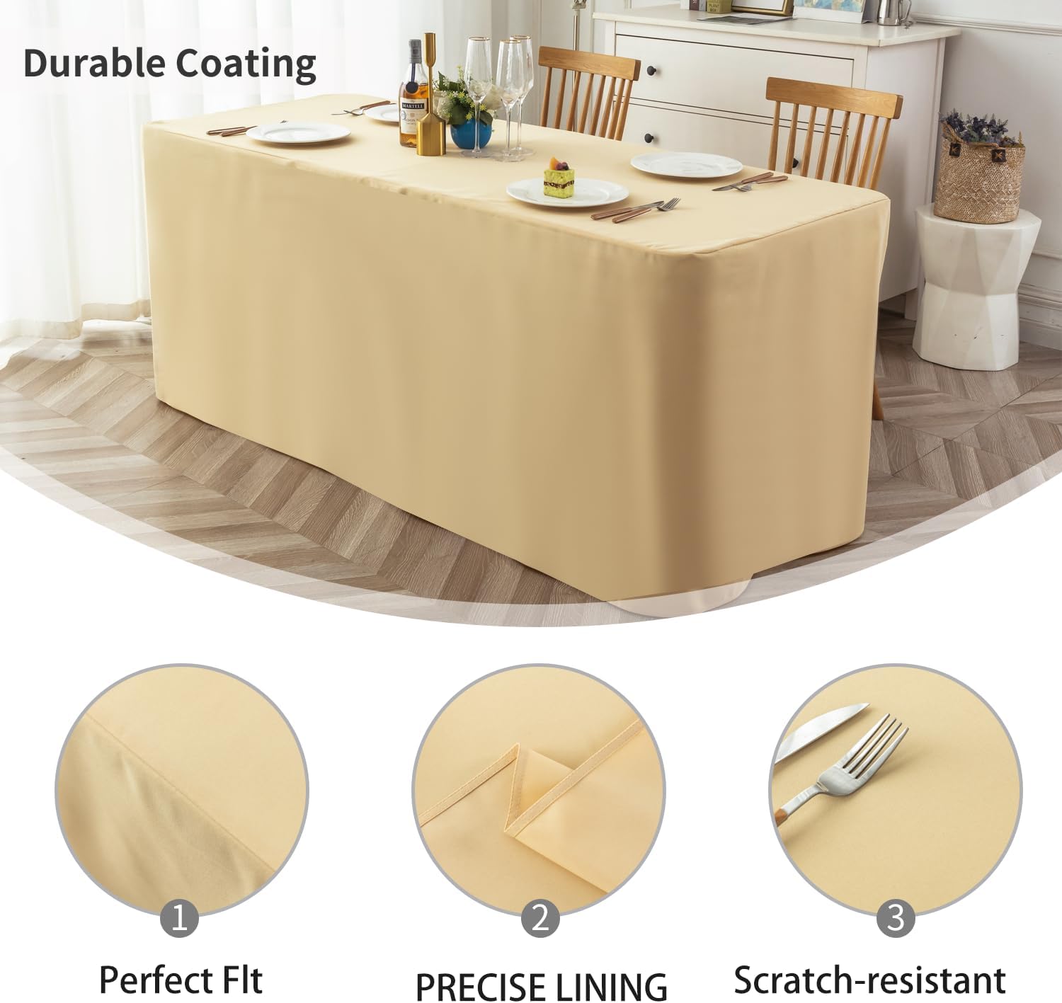 Paquete de 2 manteles rectangulares ajustables de 4 pies, resistentes al agua, tela lavable, de poliéster, para fiestas, banquetes, bodas y eventos