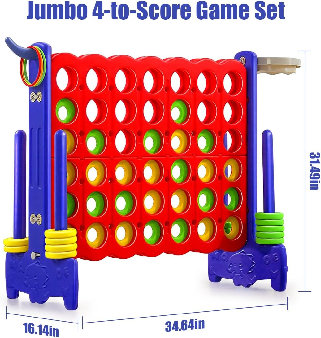 MMBABY Aro gigante 4 en una fila, Jumbo 4 en fila para juegobaloncesto gigante, lanzamiento de anillo, deslizante de liberación rápida, juego con 42