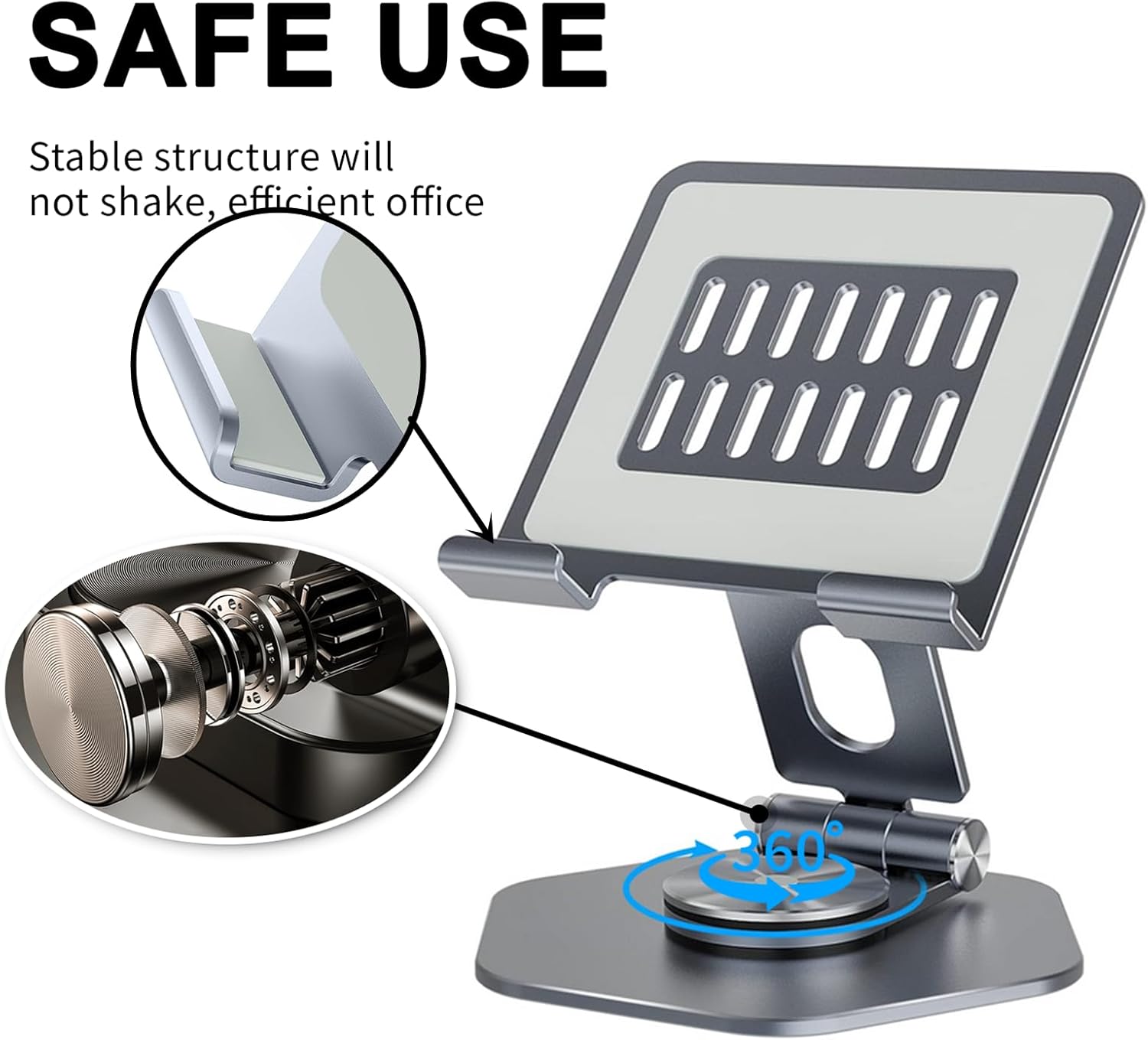 Soporte de escritorio plegable para teléfono y tableta, rotación de 360, soporte portátil ajustable de metal de aluminio, compatible con todos los
