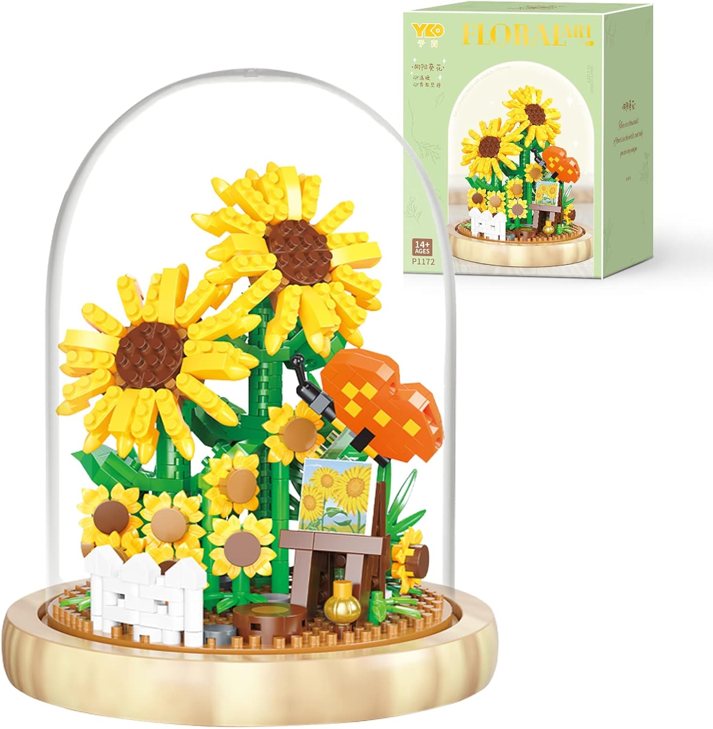 OLTLYUNH Juego de bloques de construcción de ramo de flores, mini ladrillos artificiales, colección botánica de girasol, juego de amigos de árbol