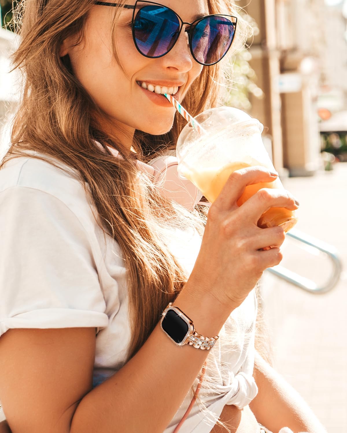 Compatible con Apple Watch Band de 1.575 pulgadas (1.575 in) para mujer, bandas brillantes de repuesto de joyería de diamante, pulsera de metal