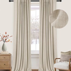 zeerobee – Cortinas blackout, 100% opacas, 2 paneles, lino, aislamiento térmico, pestañas traseras, bolsillo para cortinero, para sala de estar y zeerobee – Cortinas blackout, 100% opacas, 2 paneles, lino, aislamiento térmico, pestañas traseras, bolsillo para cortinero, para sala de estar y
