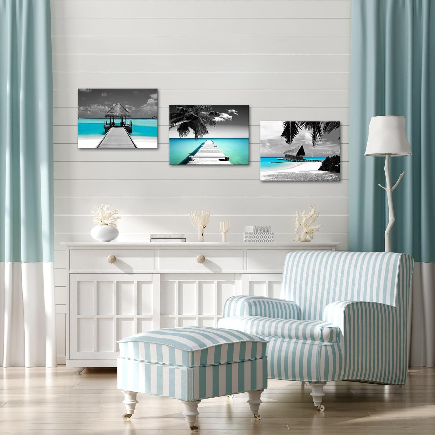 MLOML Lienzo decorativo para pared, paisaje marino del océano, negro y verde azulado, impresiones de pintura moderna de puente costero verde azulado