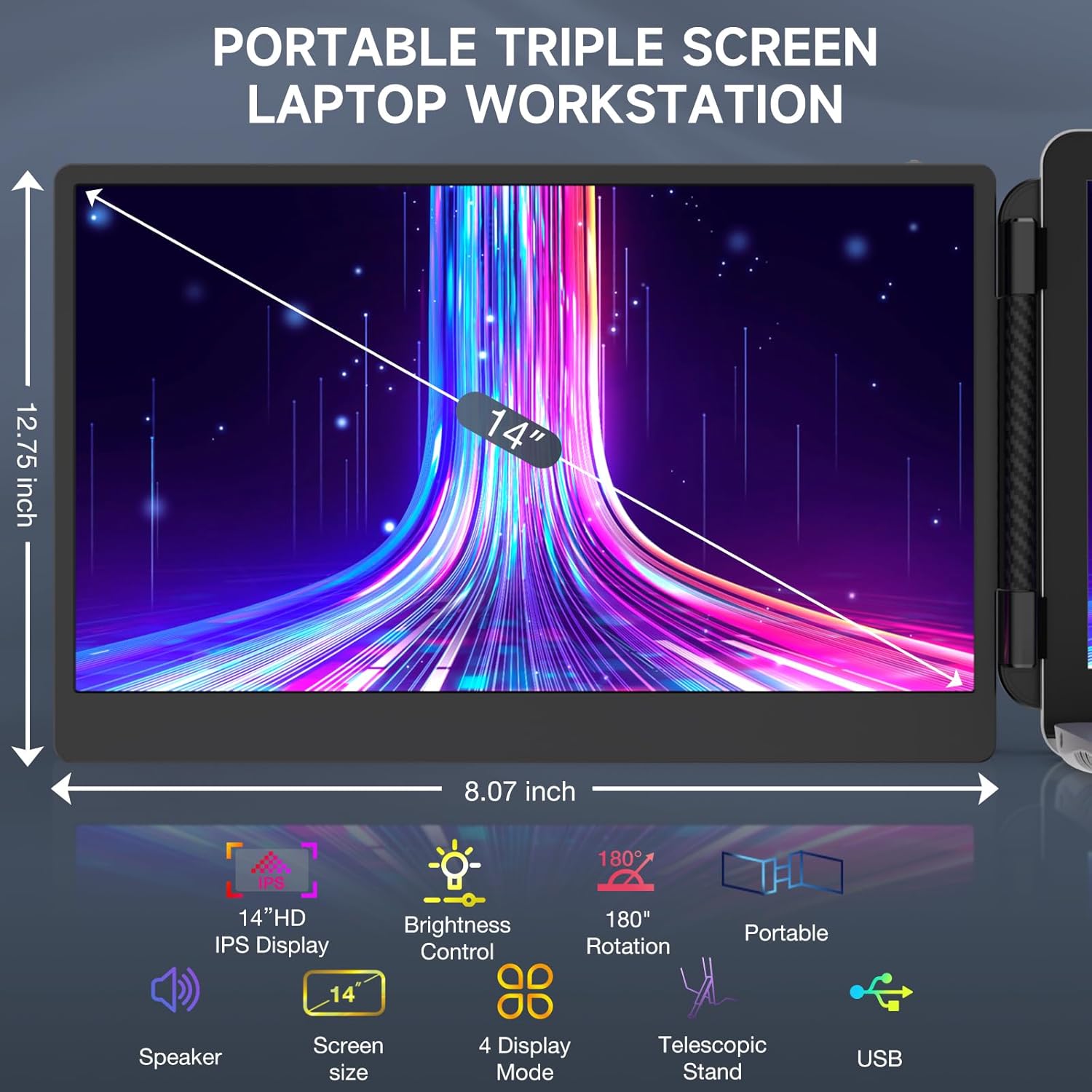 Extensor de pantalla para laptop, monitor portátil de 14 pulgadas, extensor de monitor IPS FHD 1080P, Plug and Play sin controlador, para portátil