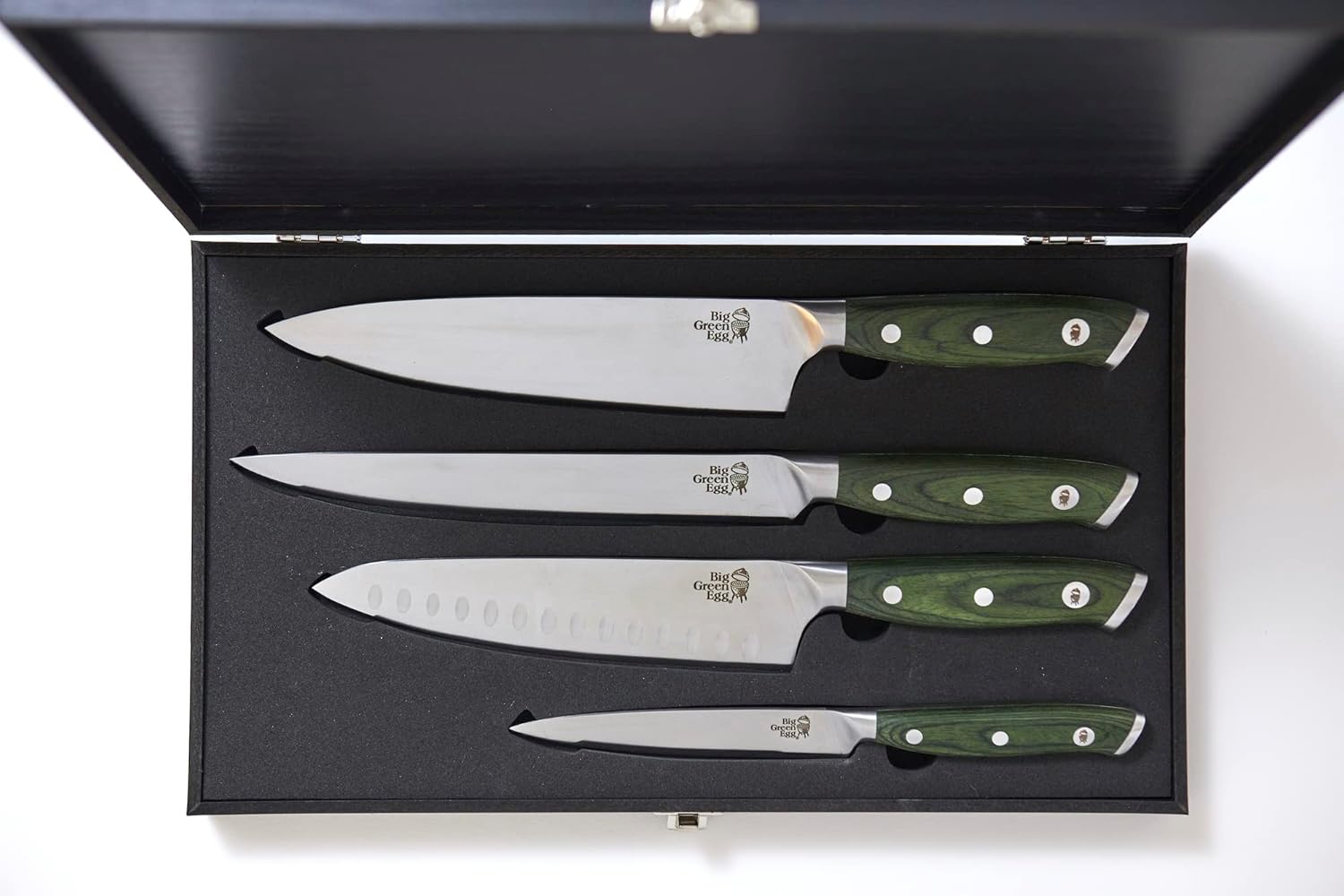 Big Green Egg Juego de cuchillos de chef culinario (4 piezas) con estuche, cuchillos de acero alemanes, cuchillo de chef de 8 pulgadas, cuchillo