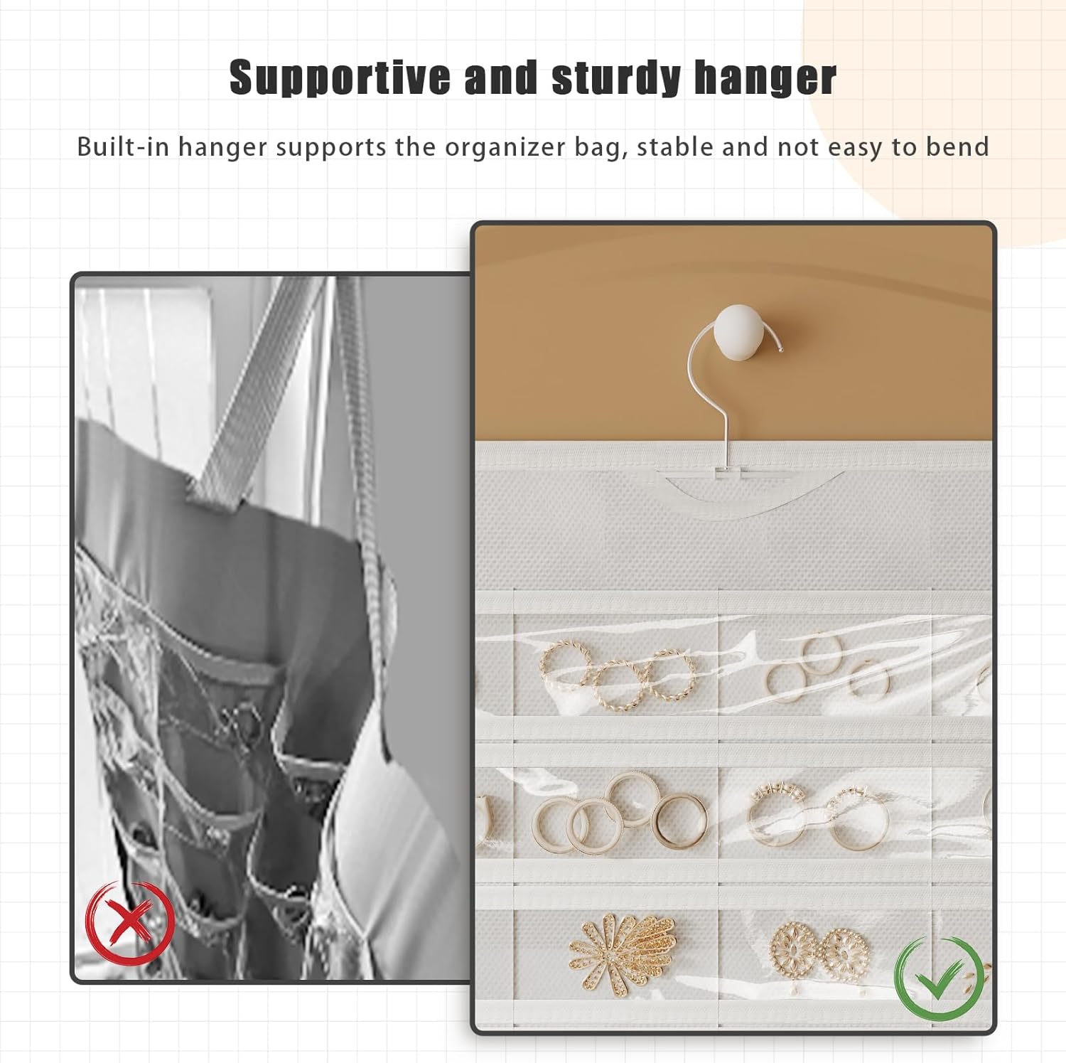 1 organizador de joyas colgante, organizador de joyas de 80 bolsillos para colgar, para joyas, aretes, collares, pulseras, anillos, soporte de viaje