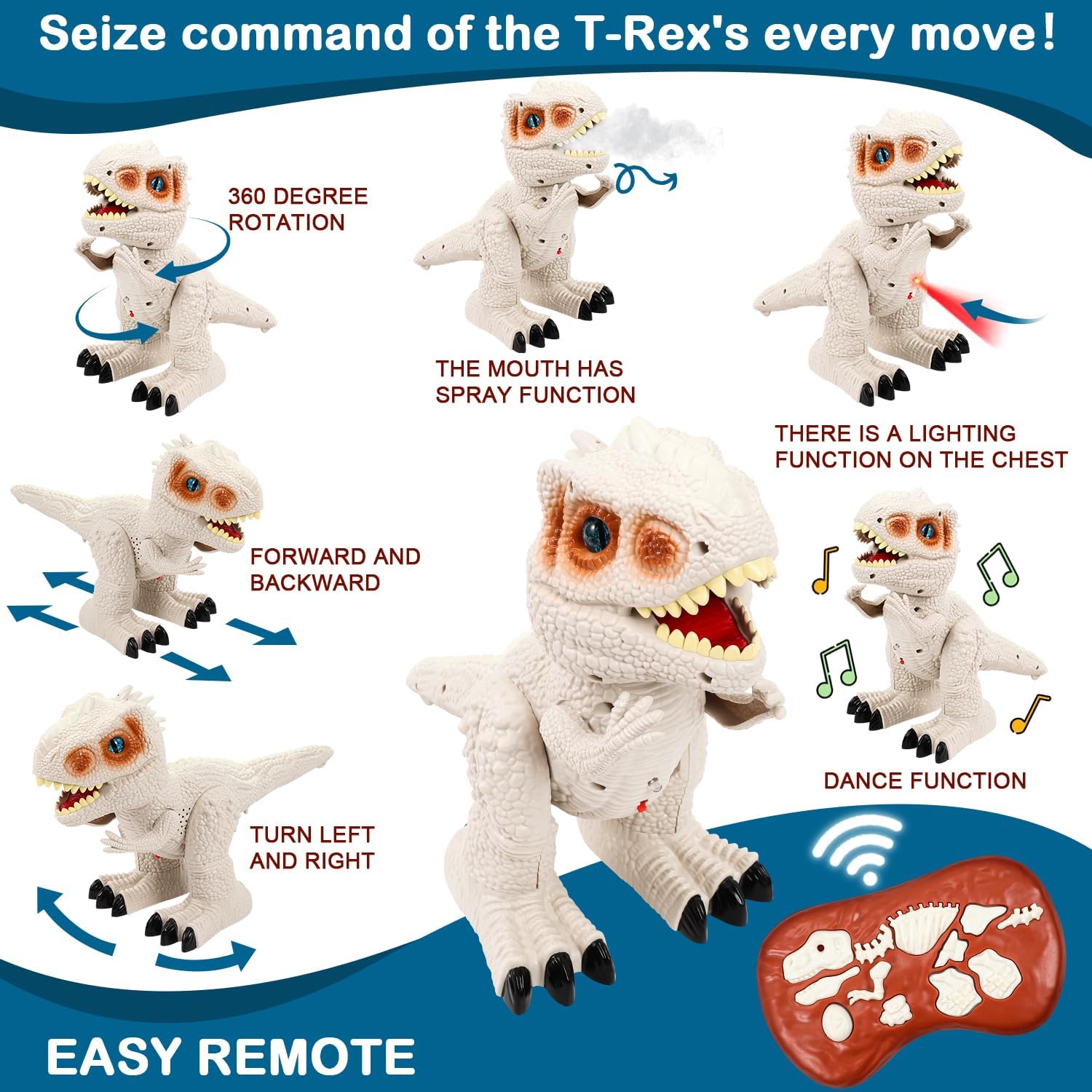 Juguetes de dinosaurio a control remoto para niños dinosaurio robot para niños, juguetes Jurassic T-rex RC Dino para niños pequeños, juguete de