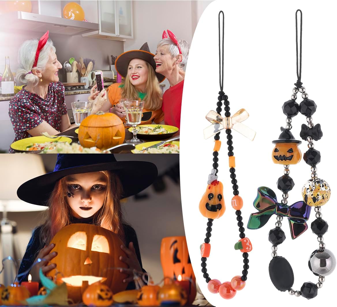 Cordón de teléfono con abalorios y dije de 6 piezas para la muñeca, con diseño de frutas, estrellas, perlas o arco iris para mujeres y niñas.