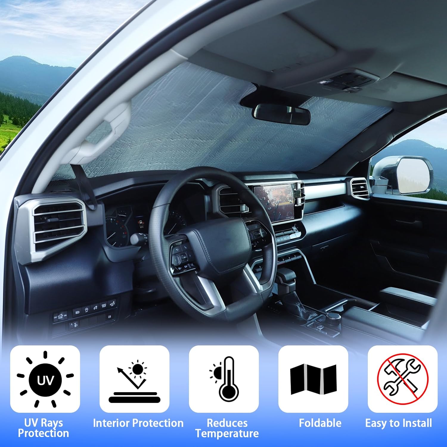 Parasol para parabrisas compatible con Toyota TundraSequoia 2022+, parasol plegable para ventana delantera, viseras de protección solar automática