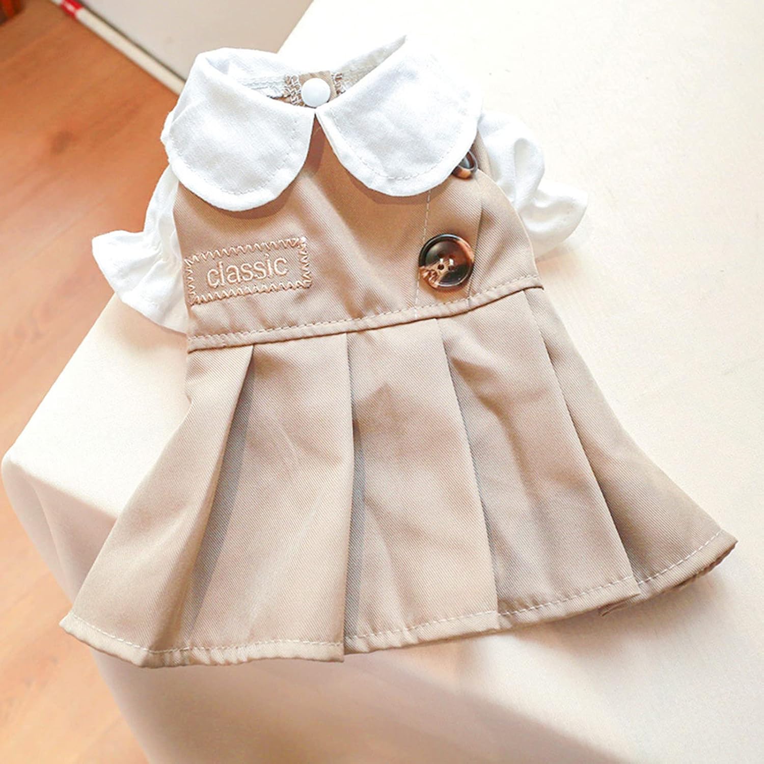 Cuello de muñeca para perro, elástico, exquisita artesanía, ropa de poliéster para cachorro, con botón retro, compatible con gato