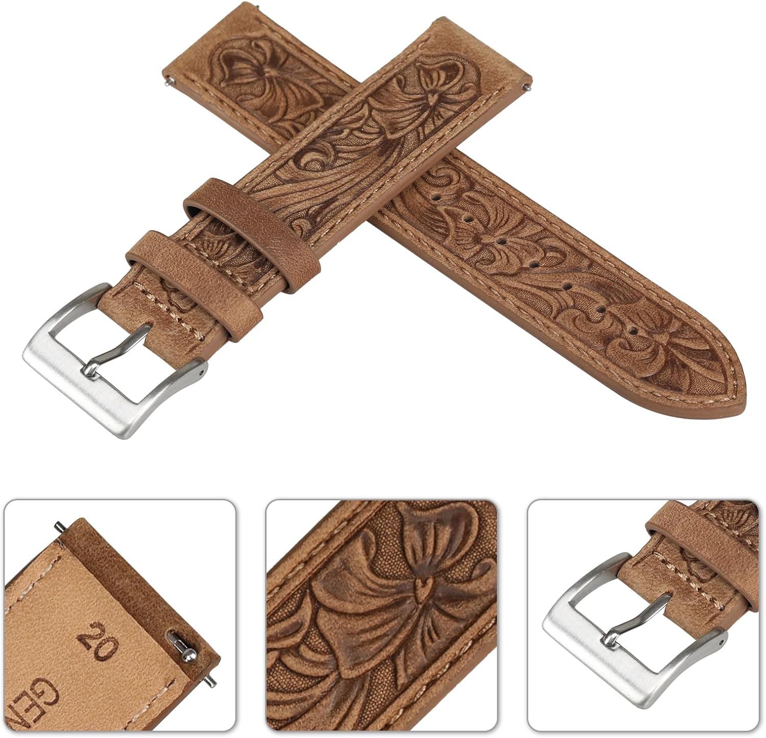 Correa de reloj de cuero de liberación rápida con patrón retro de repuesto clásico de 0.787 in 0.866 in para Samsung Galaxy Watch 6 Band Classic