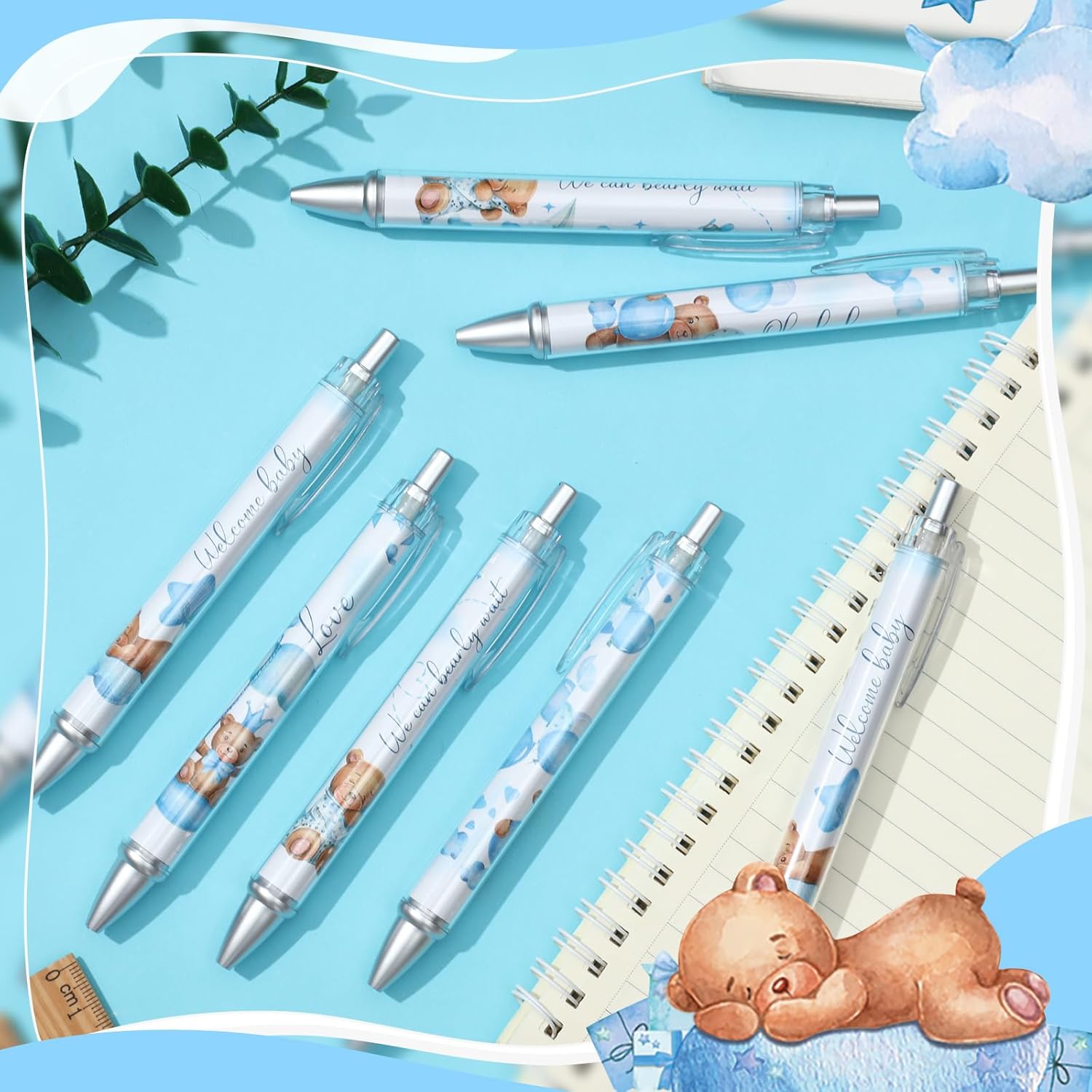 Chuangdi 48 bolígrafos retráctiles para baby shower, bolígrafos retráctiles a granel, bolígrafos de tinta negra con punta de lápiz capacitivo,