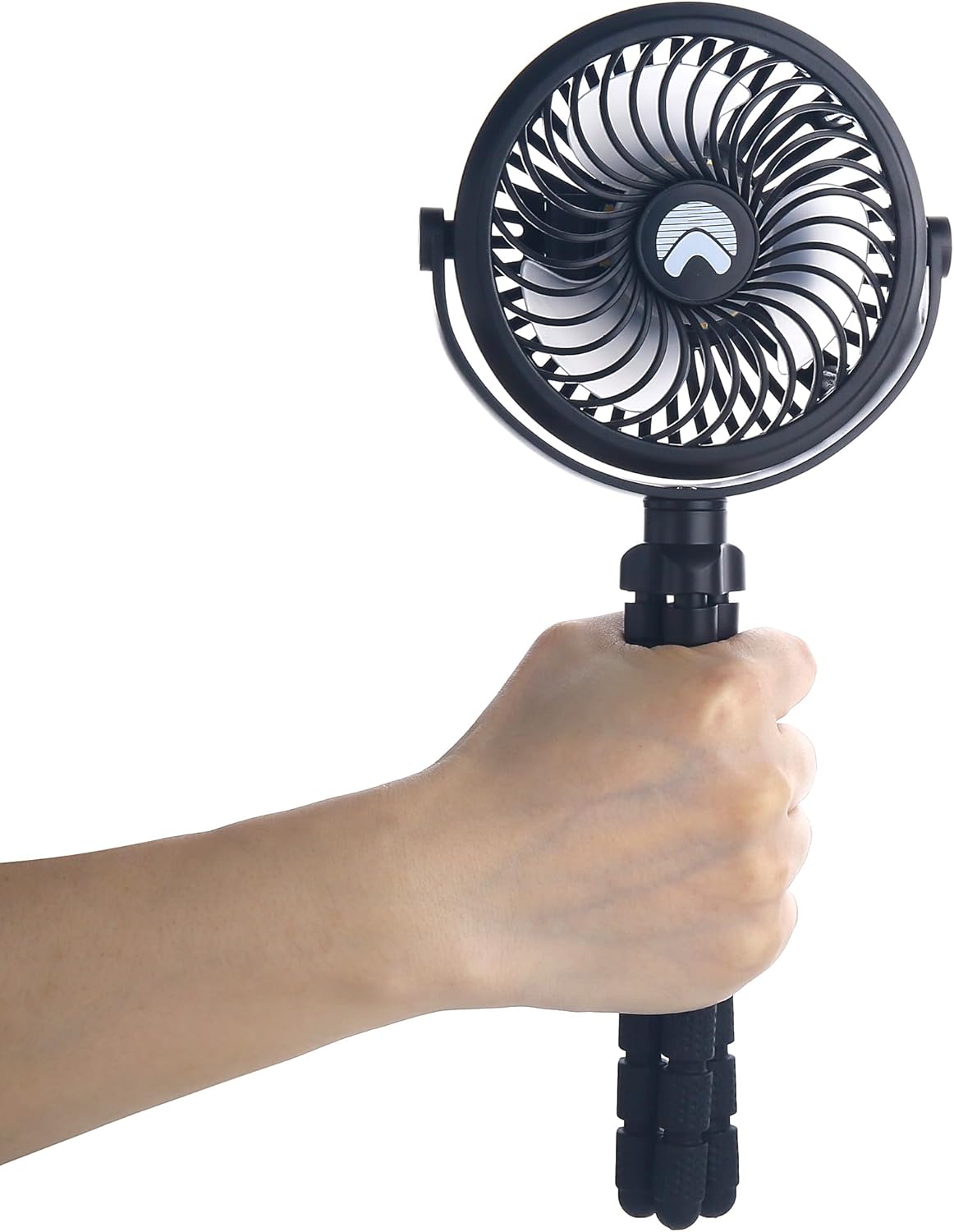 AYL Ventilador portátil que funciona con pilas, ventilador pequeño para cochecito con luces, recargable por USB, rotación de 360, trípode flexible