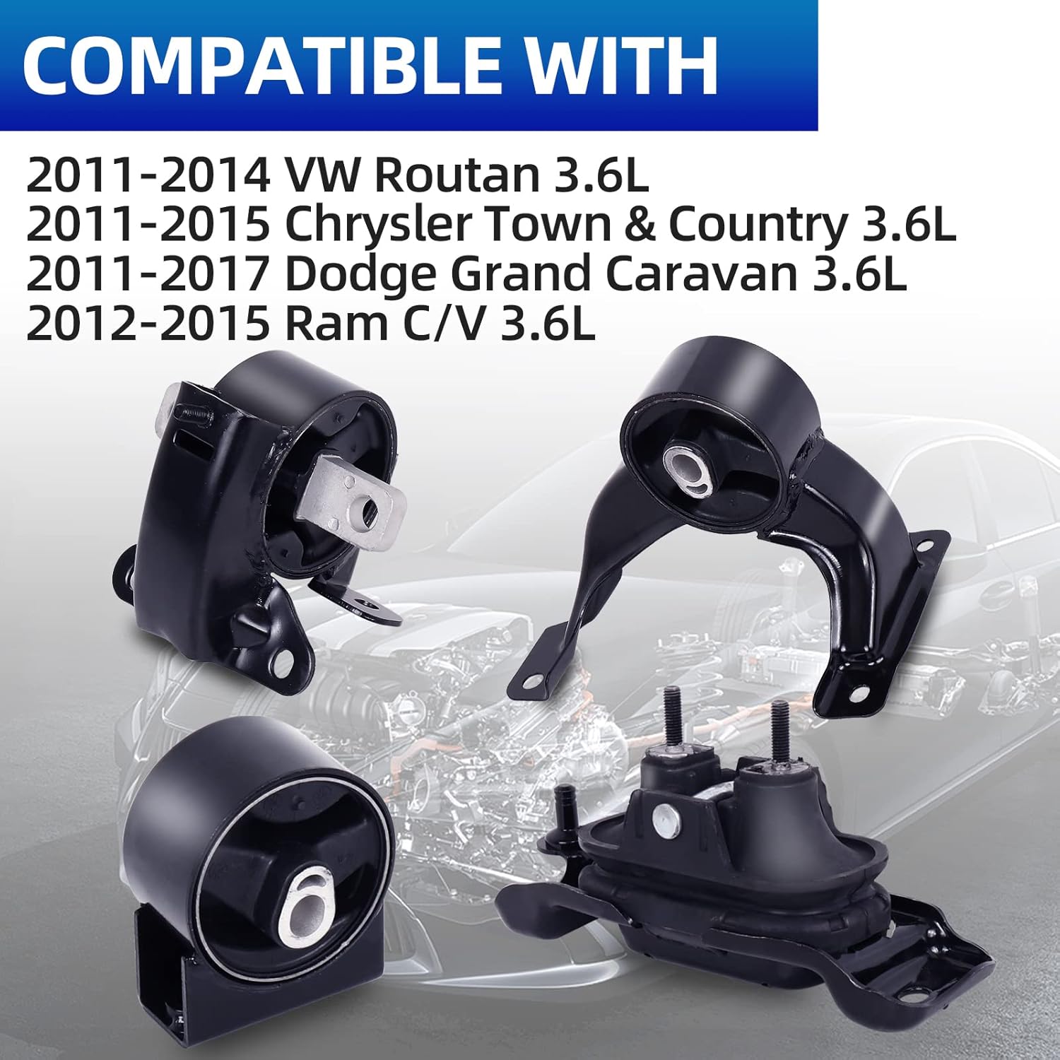 Juego de soportes para motor  Compatible con VW Routan 3.6L 2011-2014 y Chrysler Town & Country 3.6L 2011-2015 y Dodge Grand Caravan 3.6L 2011-2017