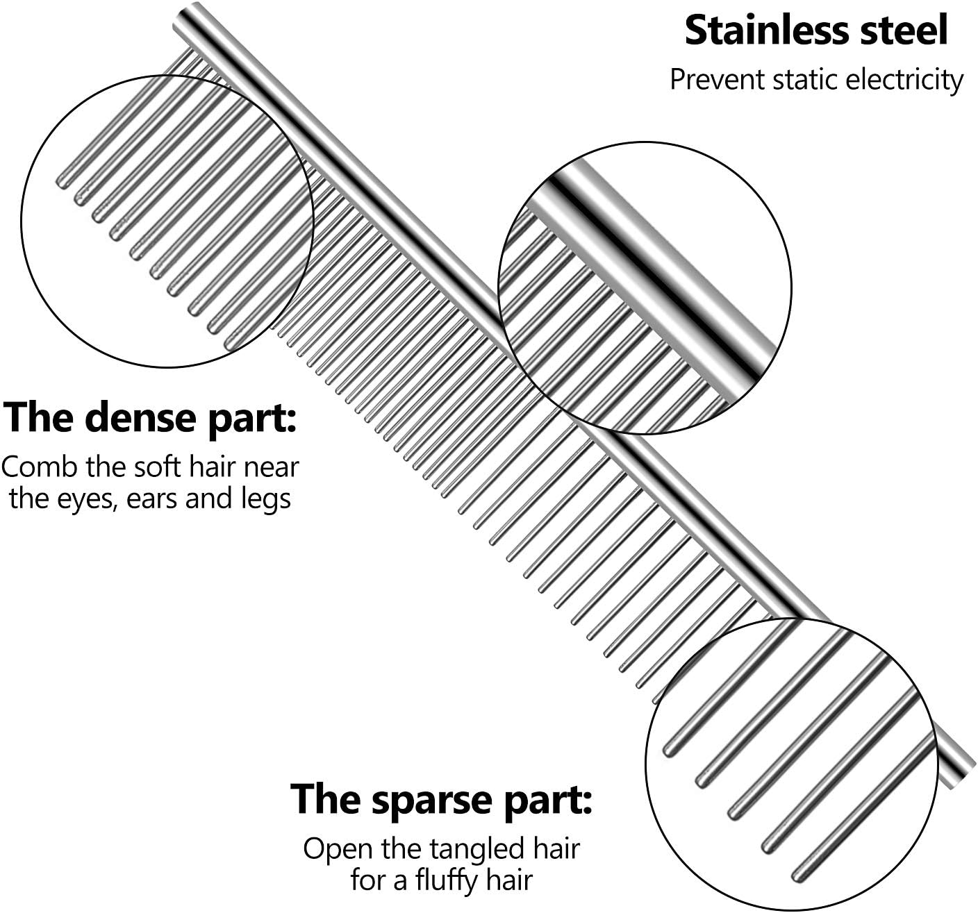 3 peines para perros para aseo de mascotas, peine de acero inoxidable de metal para cabello enmarañado, peines guía para mascotas para eliminar
