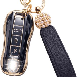 Funda para llavero Porsche con cordón de cuero, funda de protección para llaves Porsche Boxster Cayenne Panamera Cayman Macan Carrera 911 991Smart Funda para llavero Porsche con cordón de cuero, funda de protección para llaves Porsche Boxster Cayenne Panamera Cayman Macan Carrera 911 991Smart
