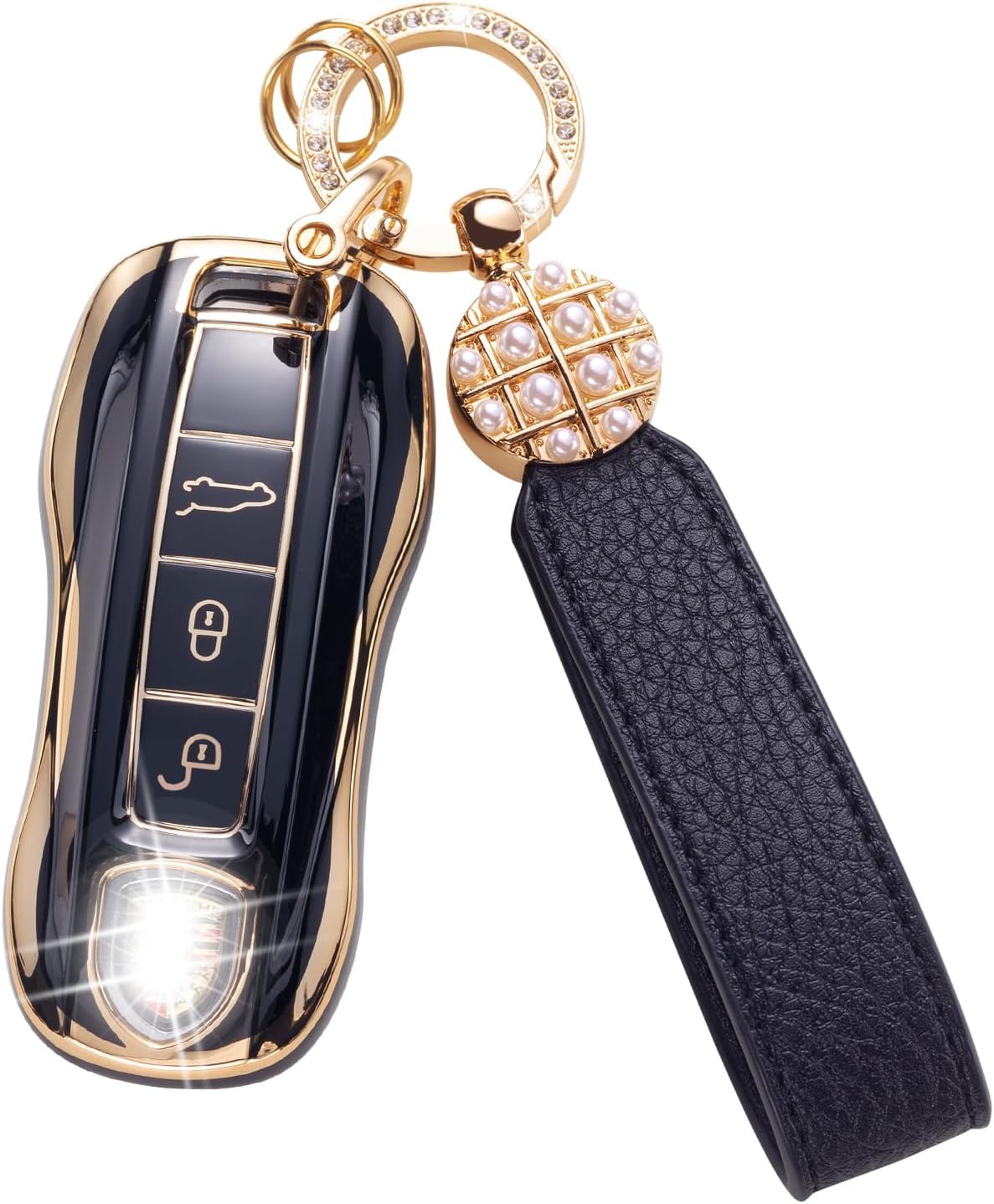 Funda para llavero Porsche con cordón de cuero, funda de protección para llaves Porsche Boxster Cayenne Panamera Cayman Macan Carrera 911 991Smart