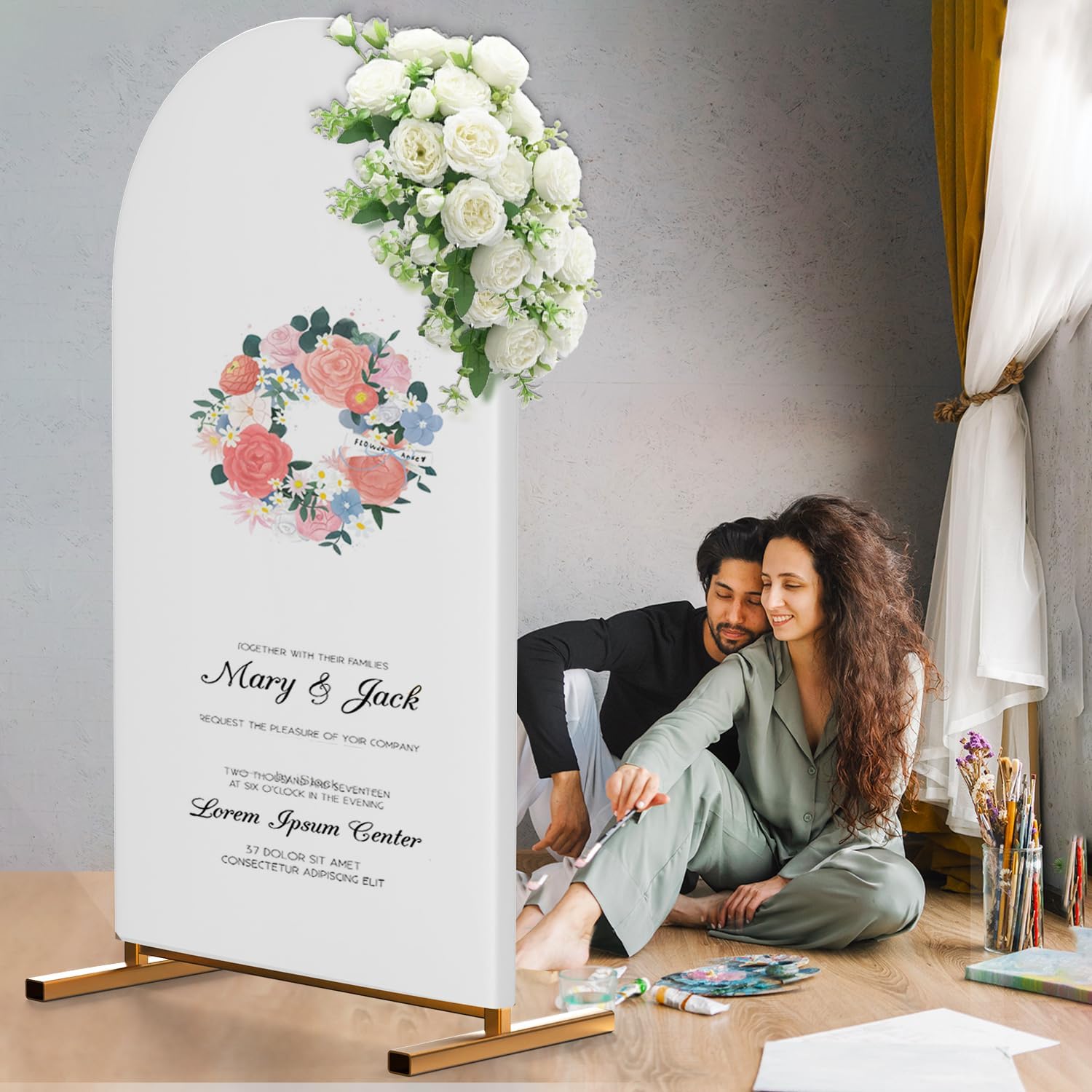 Arch Backdrop Cover 6.0FT White Spandex Fitted Wedding Arch Stand Covers Round Top Chiara Arch Backdrop Panels for Wedding Ceremony Birthday Party