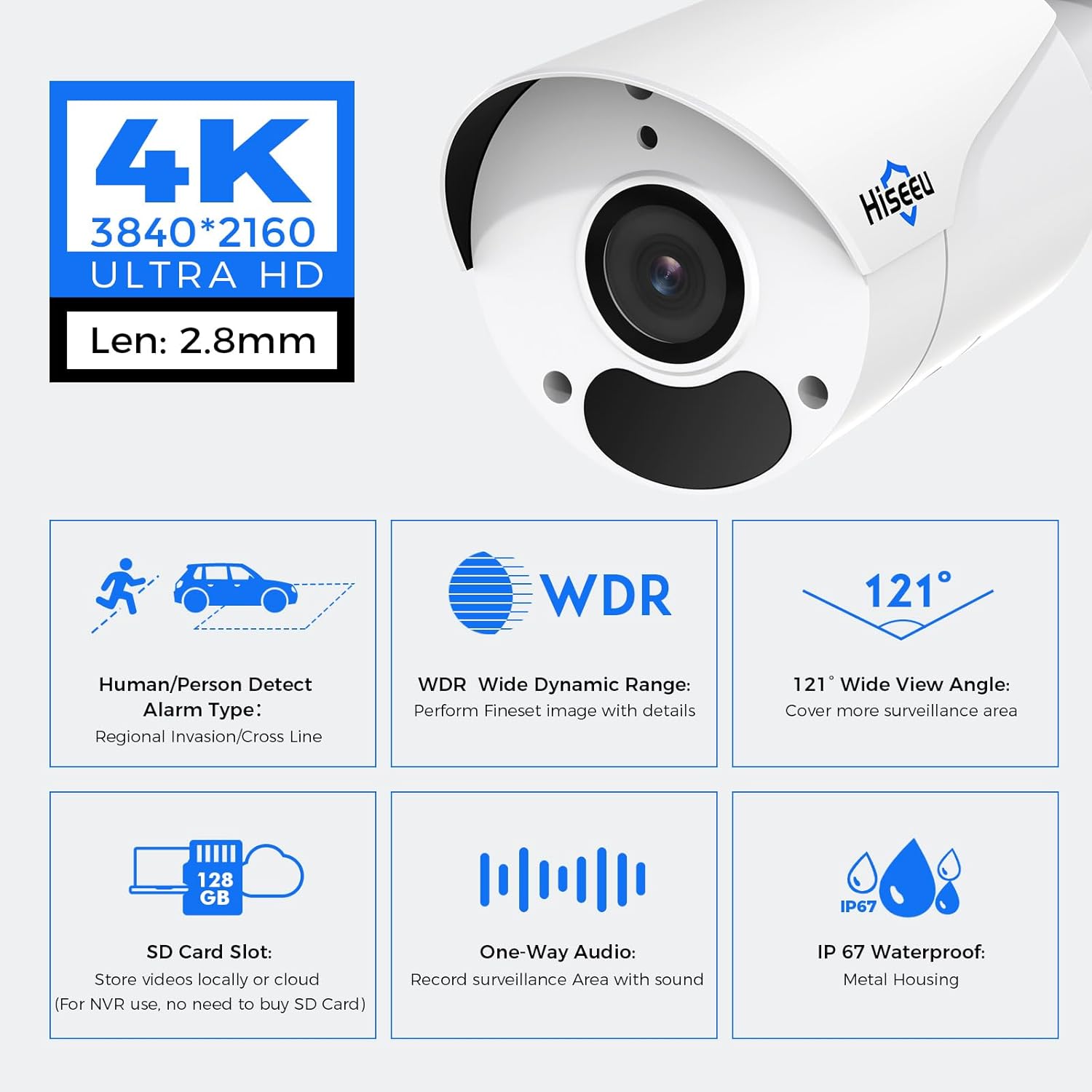 4K HD+3TB HDD Sistema de cámara de seguridad Hiseeu 4K PoE, sistema de cámara de seguridad PoE con 4 cámaras IP PoE, visión amplia de 121,