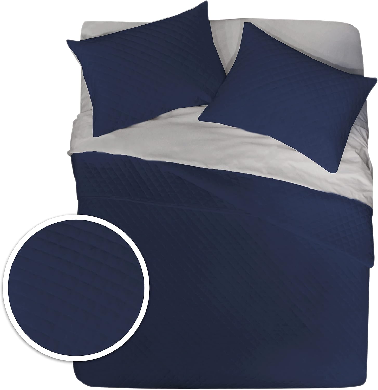 Posh Home Juego de edredón de tamaño individual, manta de mezcla de algodón de punto jersey, colcha azul marino, colcha ligera, ropa de cama de