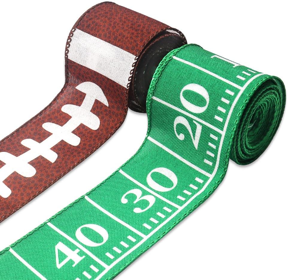 2 rollos de cintas de otoño para manualidades, cinta de fútbol americano con borde con cable, cinta de arpillera verde y marrón, rollos deportivos,