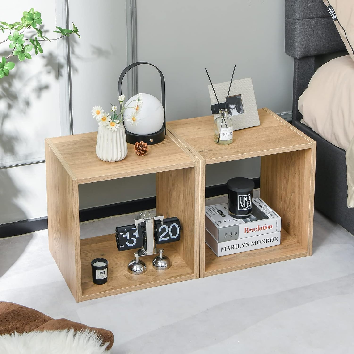Giantex Organizador de estantería de 2 cubos, estantería abierta de 2 niveles de 15 pulgadas de alto con dispositivo anti-caída, organizador de