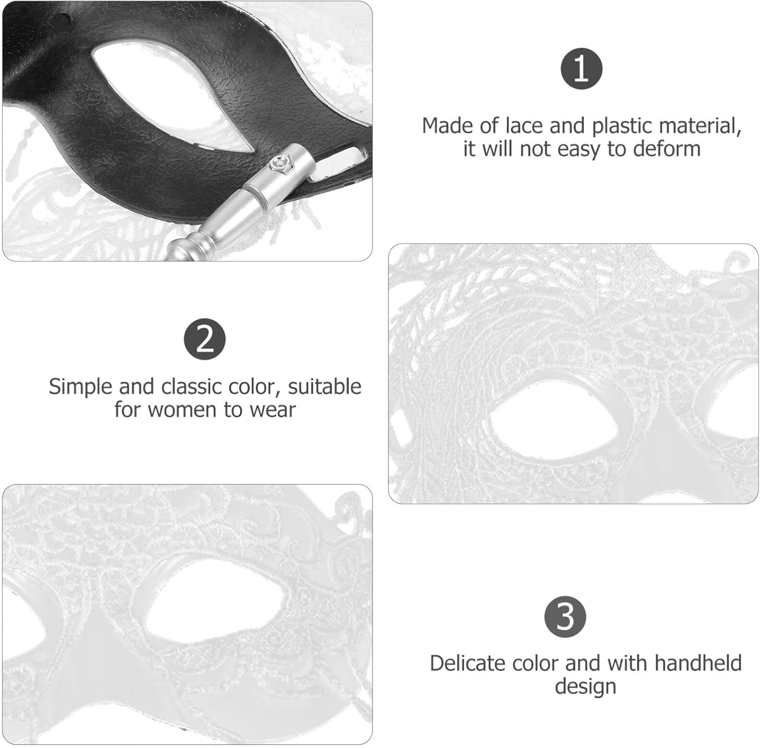 SOIMISS Máscara de mano de encaje para fiesta, corona, máscara para baile de máscaras, máscara veneciana de mascarada, trajes de juego de rol,