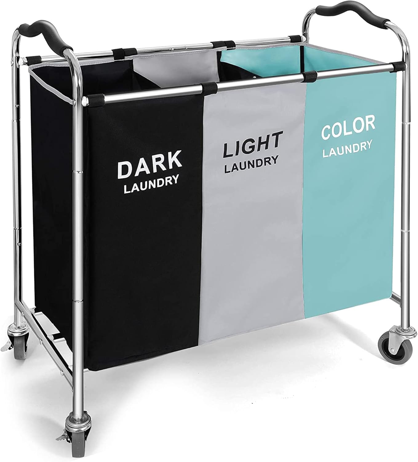 240L Laundry Sorter Hamper, Divided 3 Section Laundry Cart with Lockable Wheels, Large Capacity Bag Storage Organizer in Laundry Room Bathroom