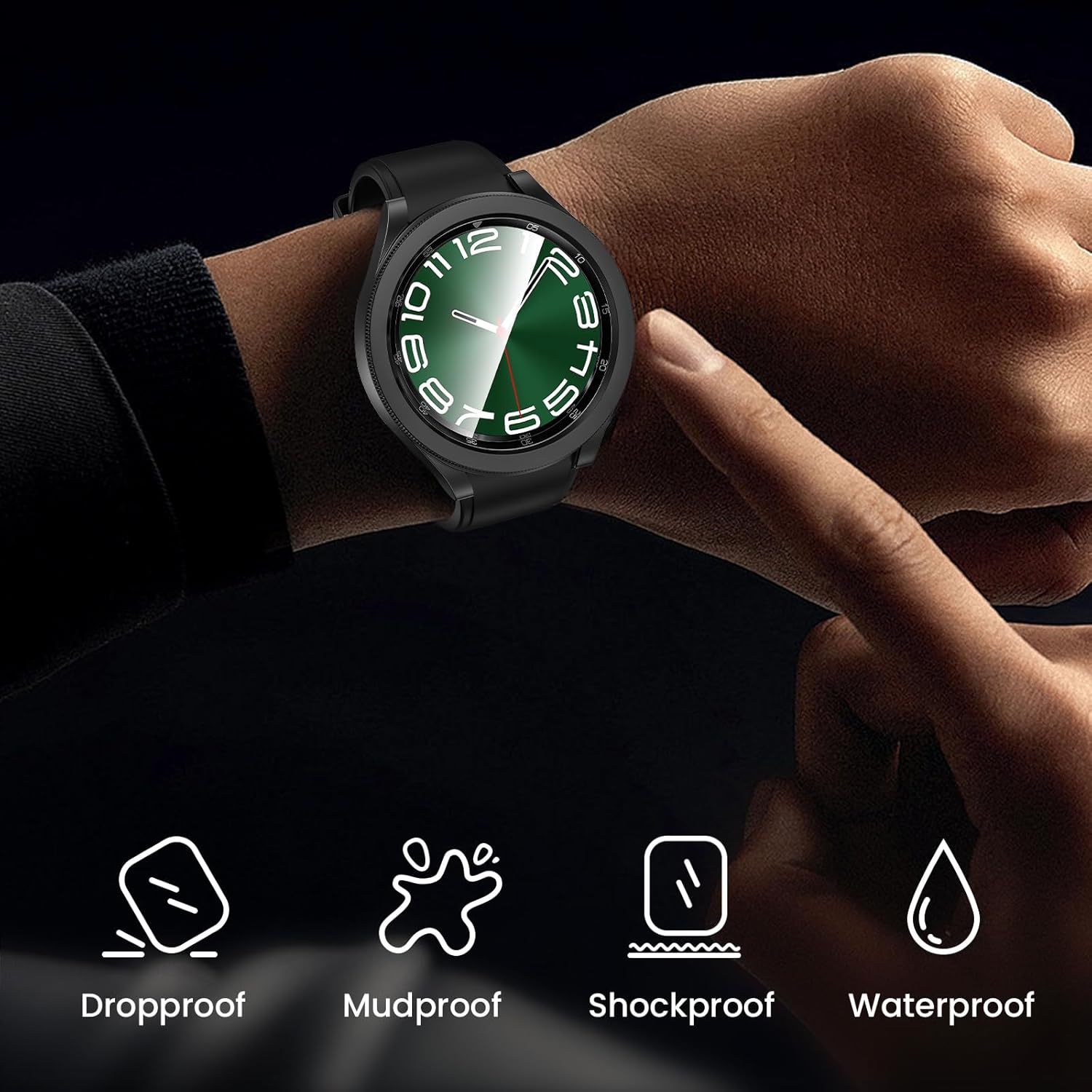 Goton Paquete de 2+2+3 3 en 1 para Samsung Galaxy Watch 6 Classic de 1.772 pulgadas, protector de pantalla y funda, paquete de 3 protectores de