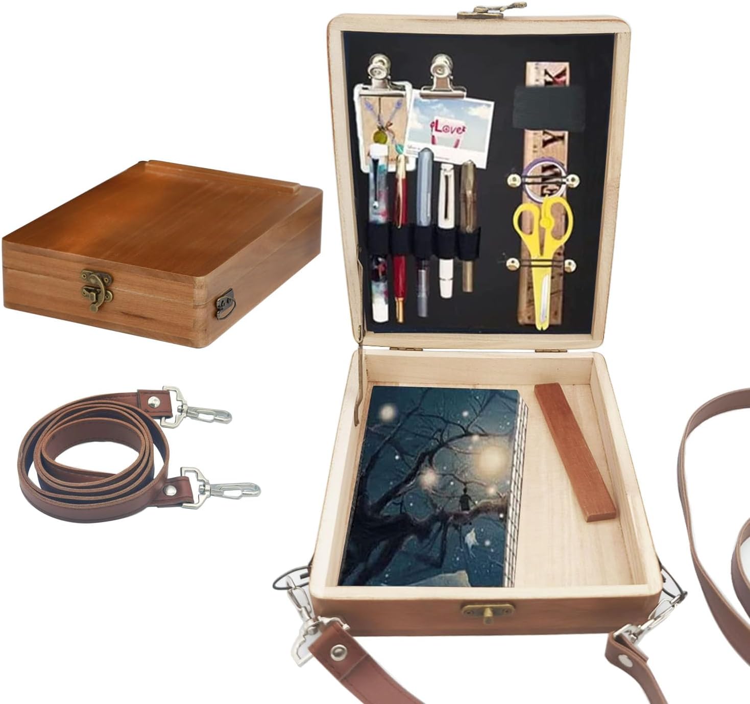Writers Messenger – Caja de madera – Regalos para artistas, regalos para escritores, caja de escritura portátil, bolsa de herramientas de arte, caja