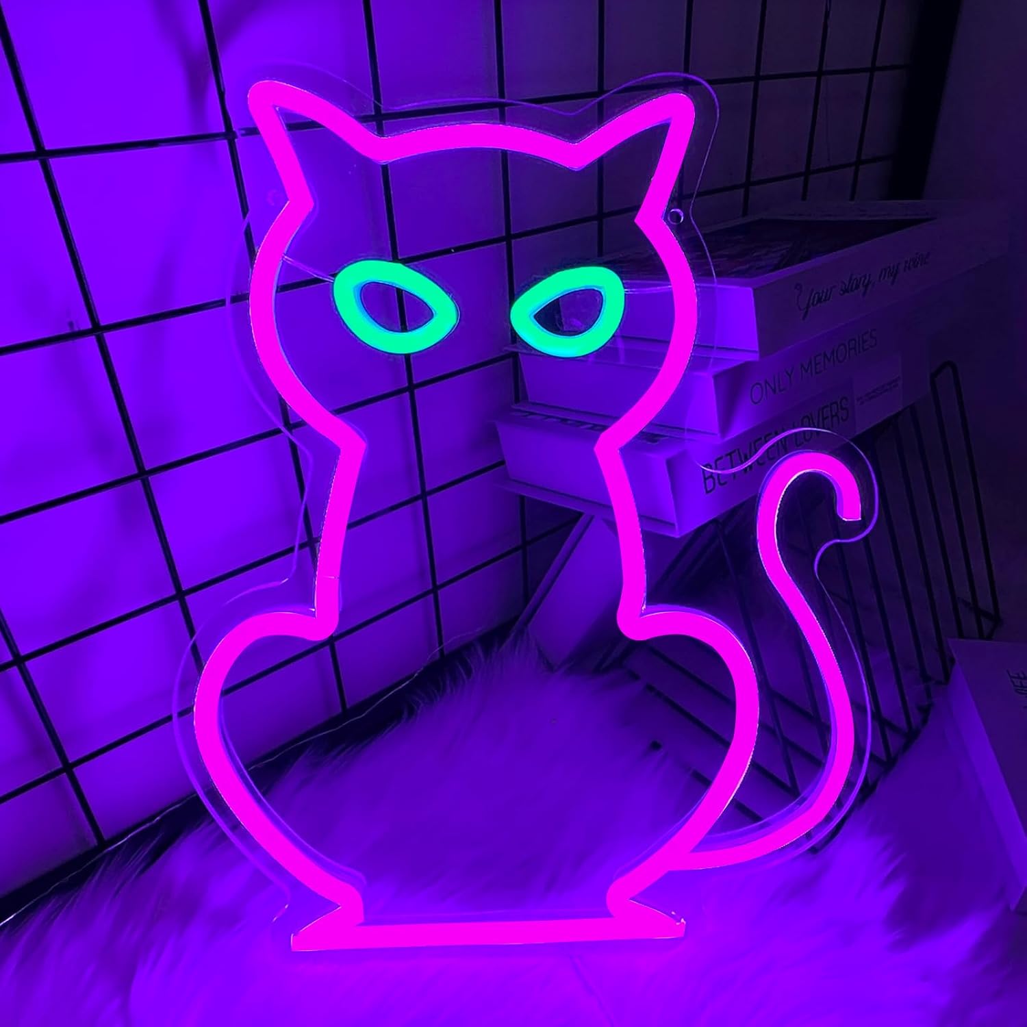 Letreros de neón de gato para decoración de pared, letrero de neón LED de gato morado alimentado por USB, decoración de mesa con luz LED de gato de