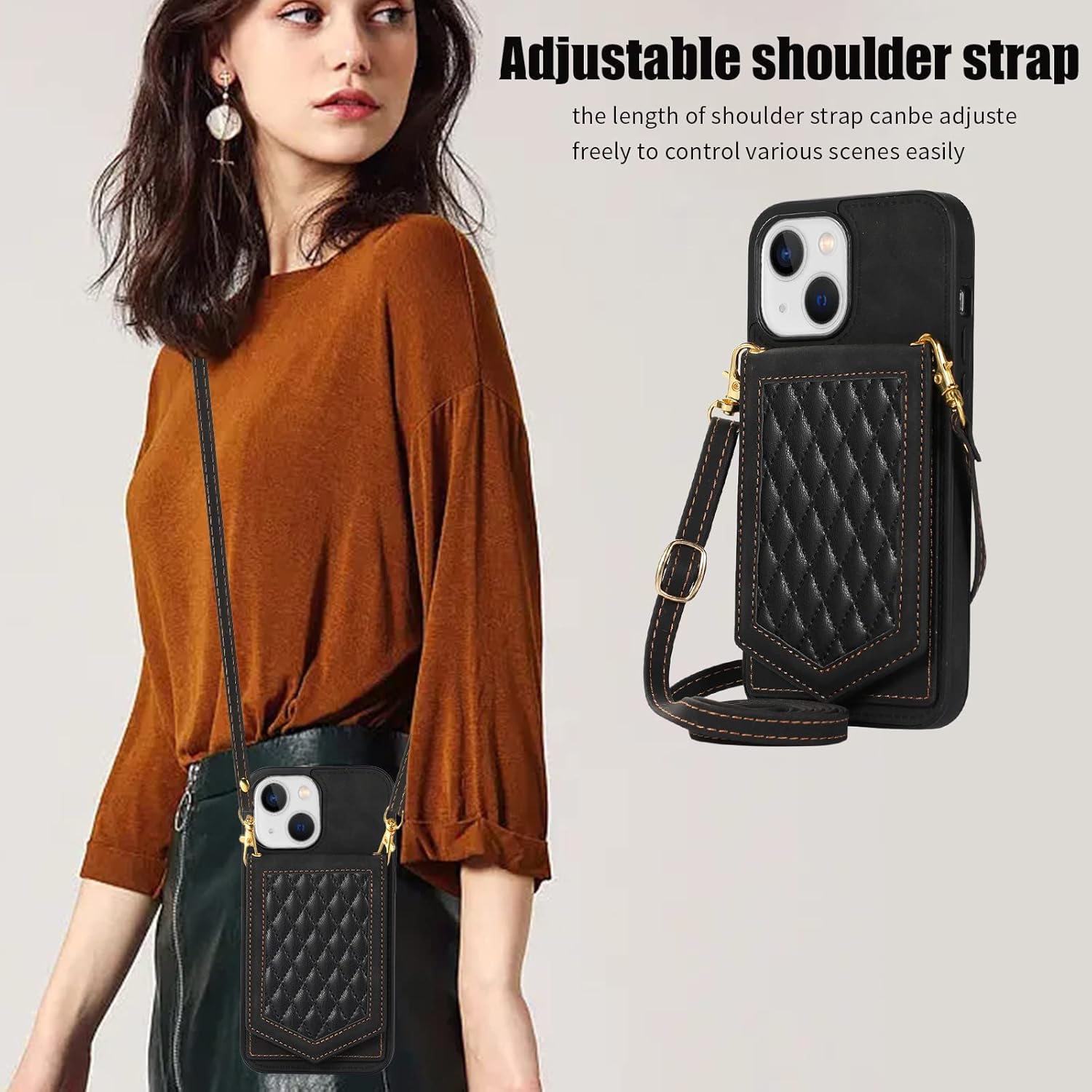 Asuwish Funda para iPhone 15 Plus de 6.7 pulgadas, funda tipo cartera con protector de pantalla y espejo para tarjeta de crédito, correa cruzada