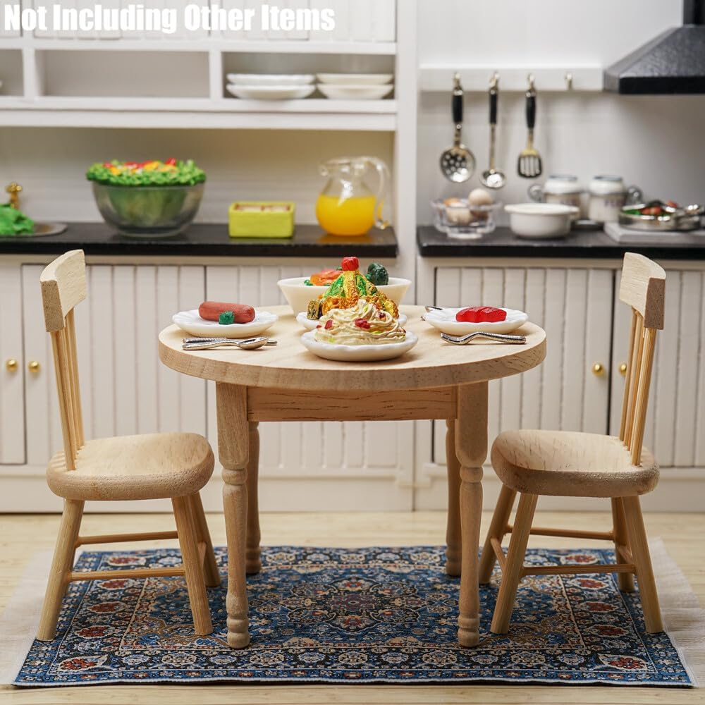 Odoria Mesa de comedor en miniatura 112 y 2 sillas, accesorios para muebles de cocina, Burlywood